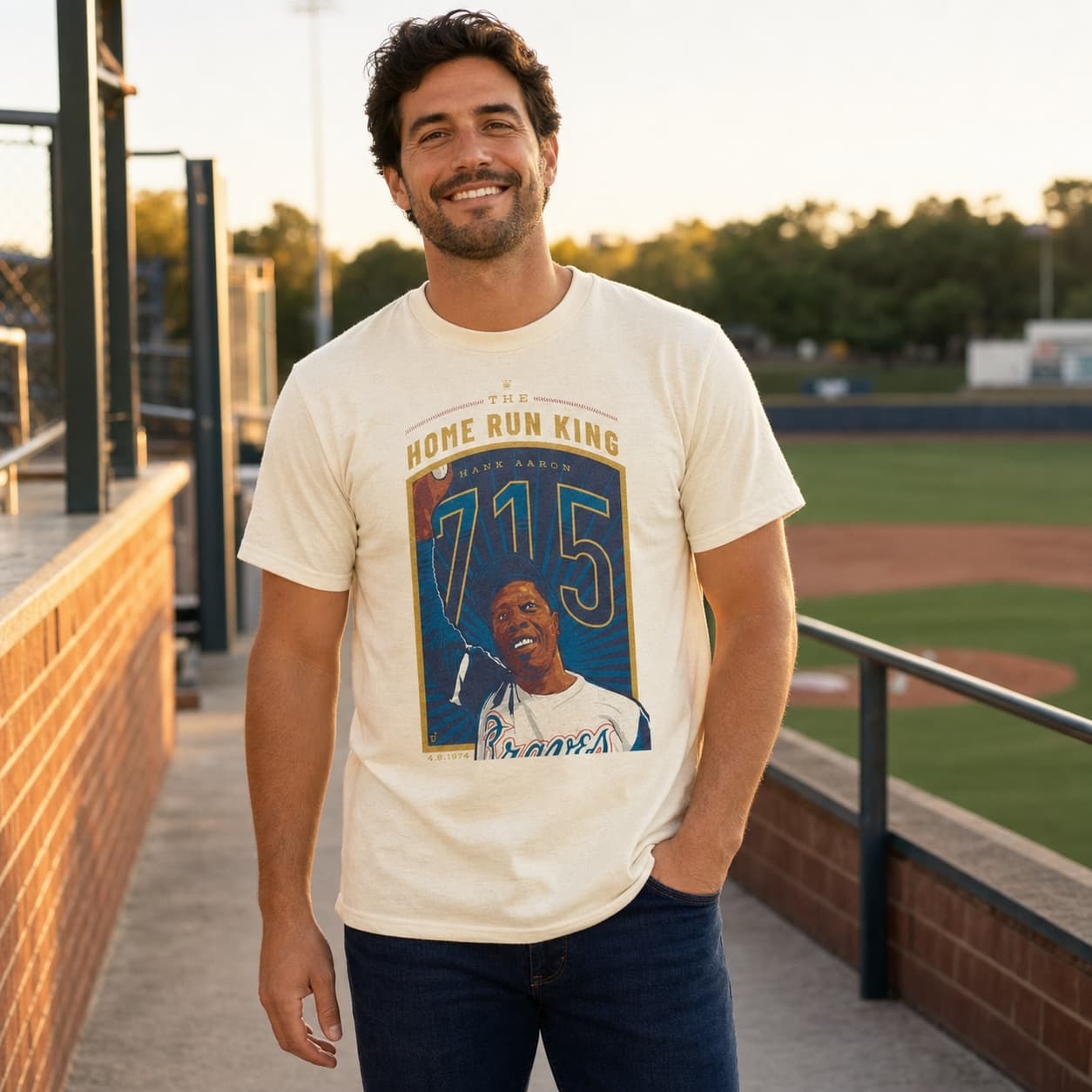 Atlanta Braves Retro Home Run King Hank Aaron Baseball 1974 Artwork Shirt