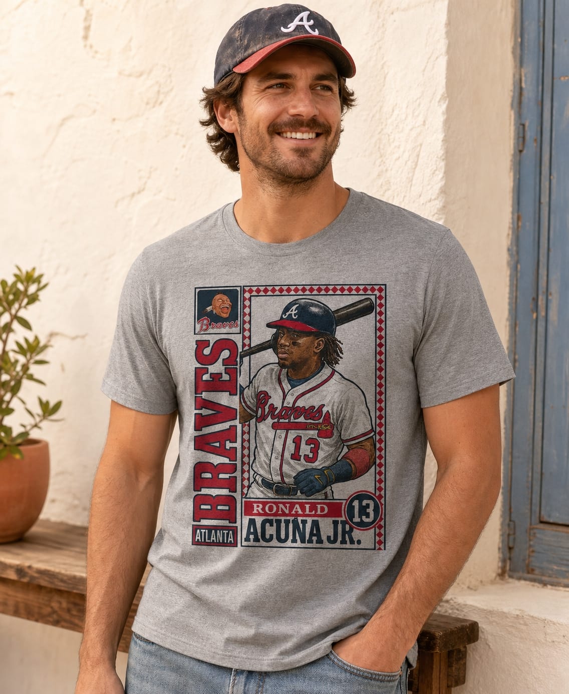 Atlanta Braves Ronald Acuna Jr. Retro Baseball Artwork T-Shirt
