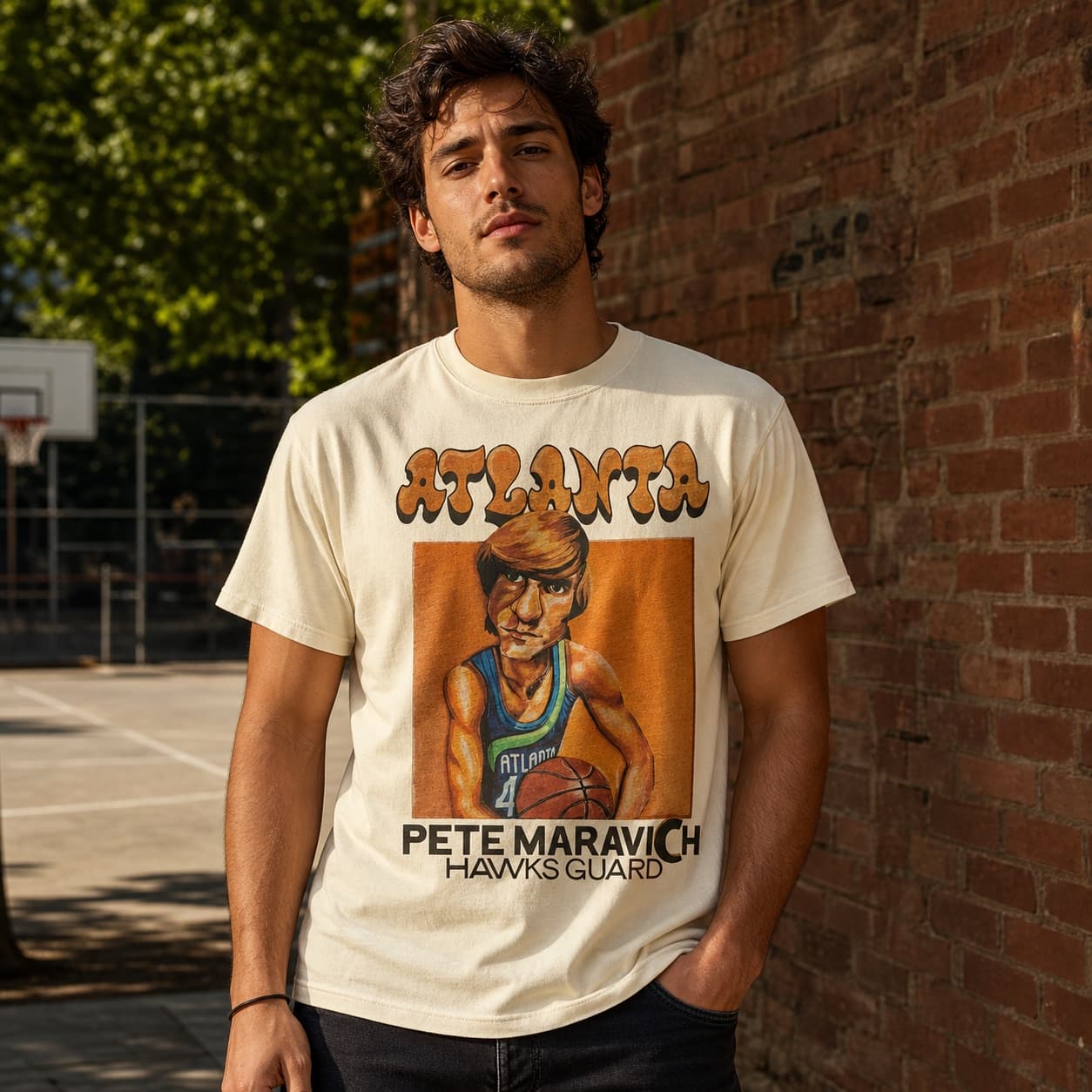 Atlanta Hawks Retro Pistol Pete Maravich Basketball 1970 Shirt