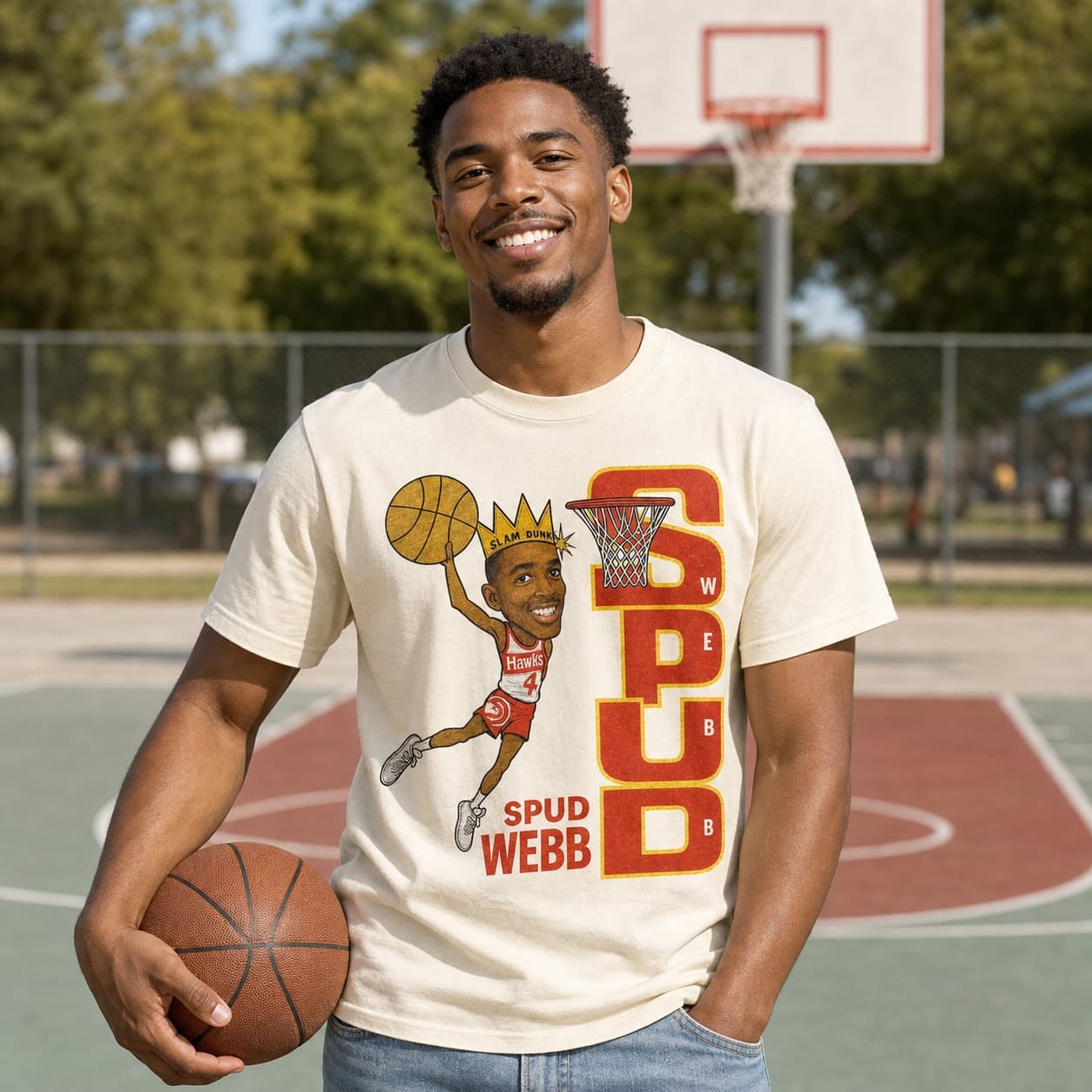 Atlanta Hawks Spud Webb Retro Basketball Slam Dunk Champion 1986 Shirt
