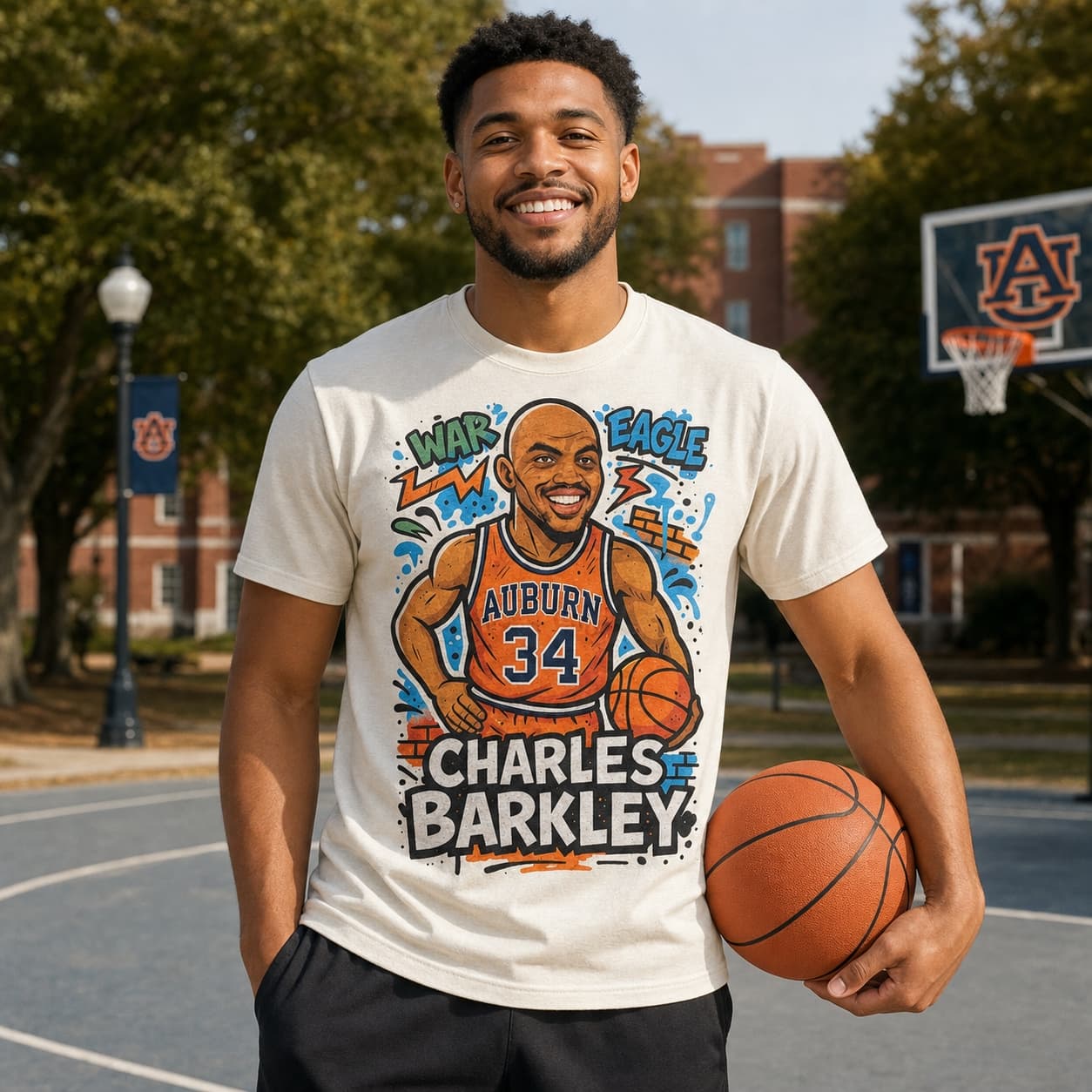 Auburn Tigers Charles Barkley Exclusive Caricature Basketball Shirt