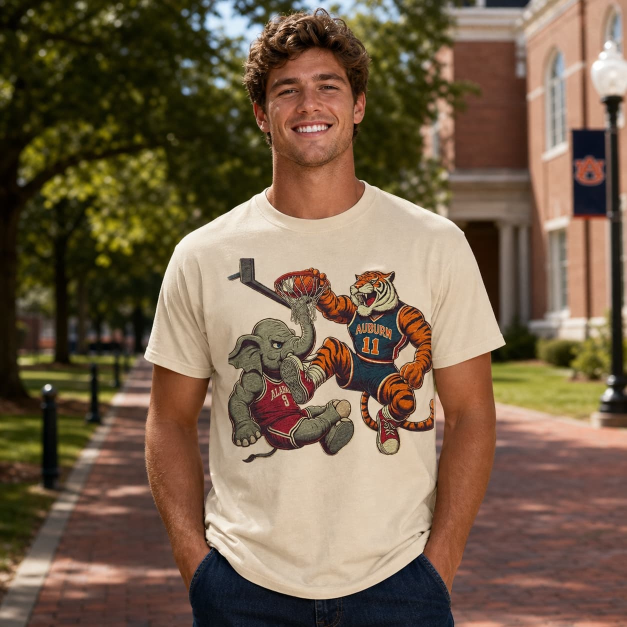 Auburn Tigers vs. Alabama Crimson Tide Retro Rivalry Basketball Mascot Shirt