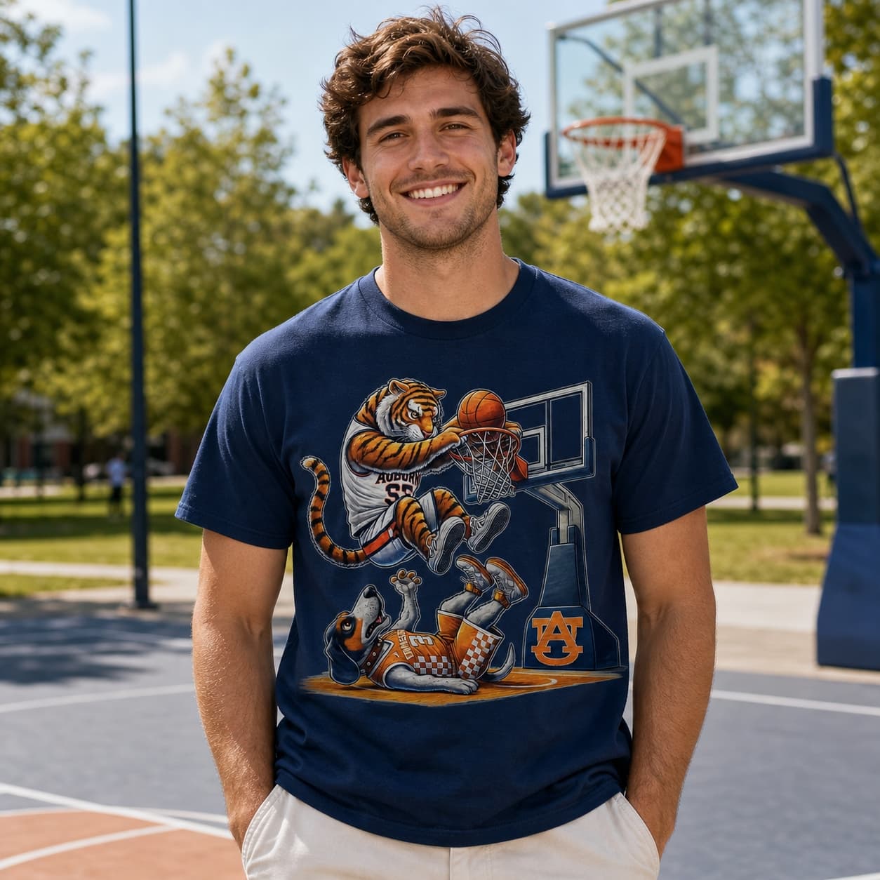 Auburn Tigers vs. Tennessee Volunteers Exclusive Retro Rivalries Basketball Dunk Shirt