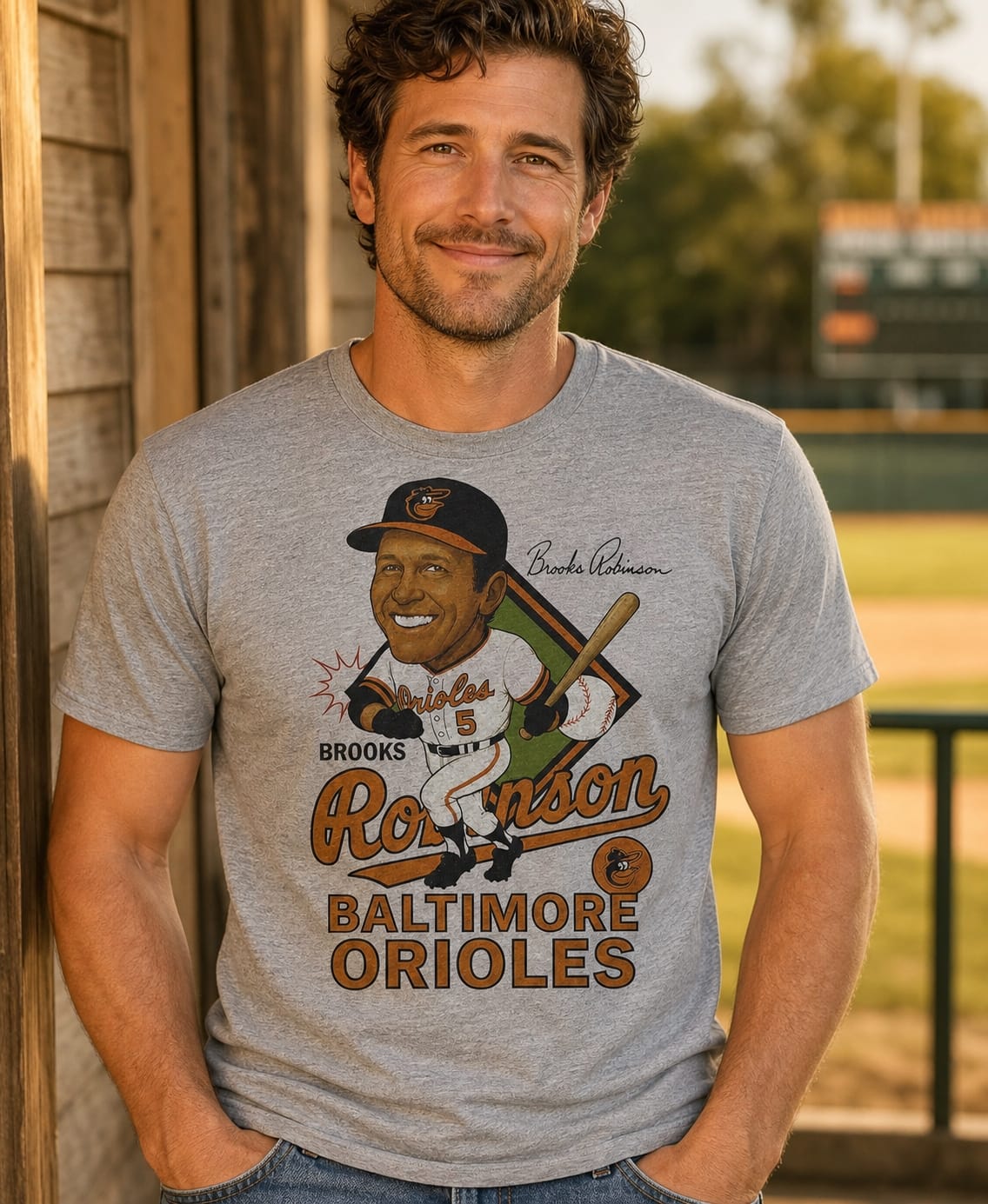 Baltimore Orioles Brooks Robinson Exclusive Retro Baseball Caricature 1968 Artwork T-Shirt