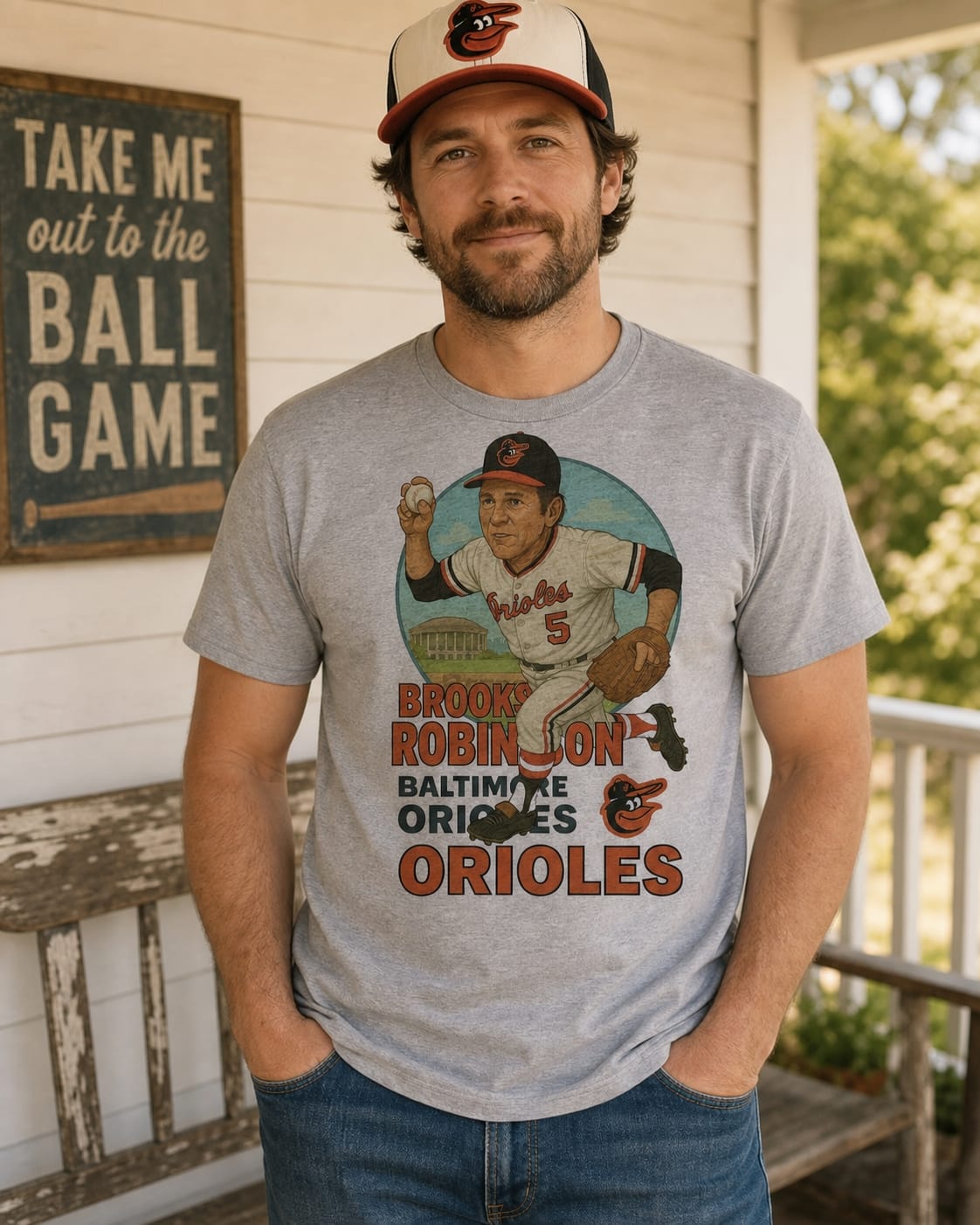 Baltimore Orioles Brooks Robinson Exclusive Retro Baseball Skyline 1964 Artwork T-Shirt