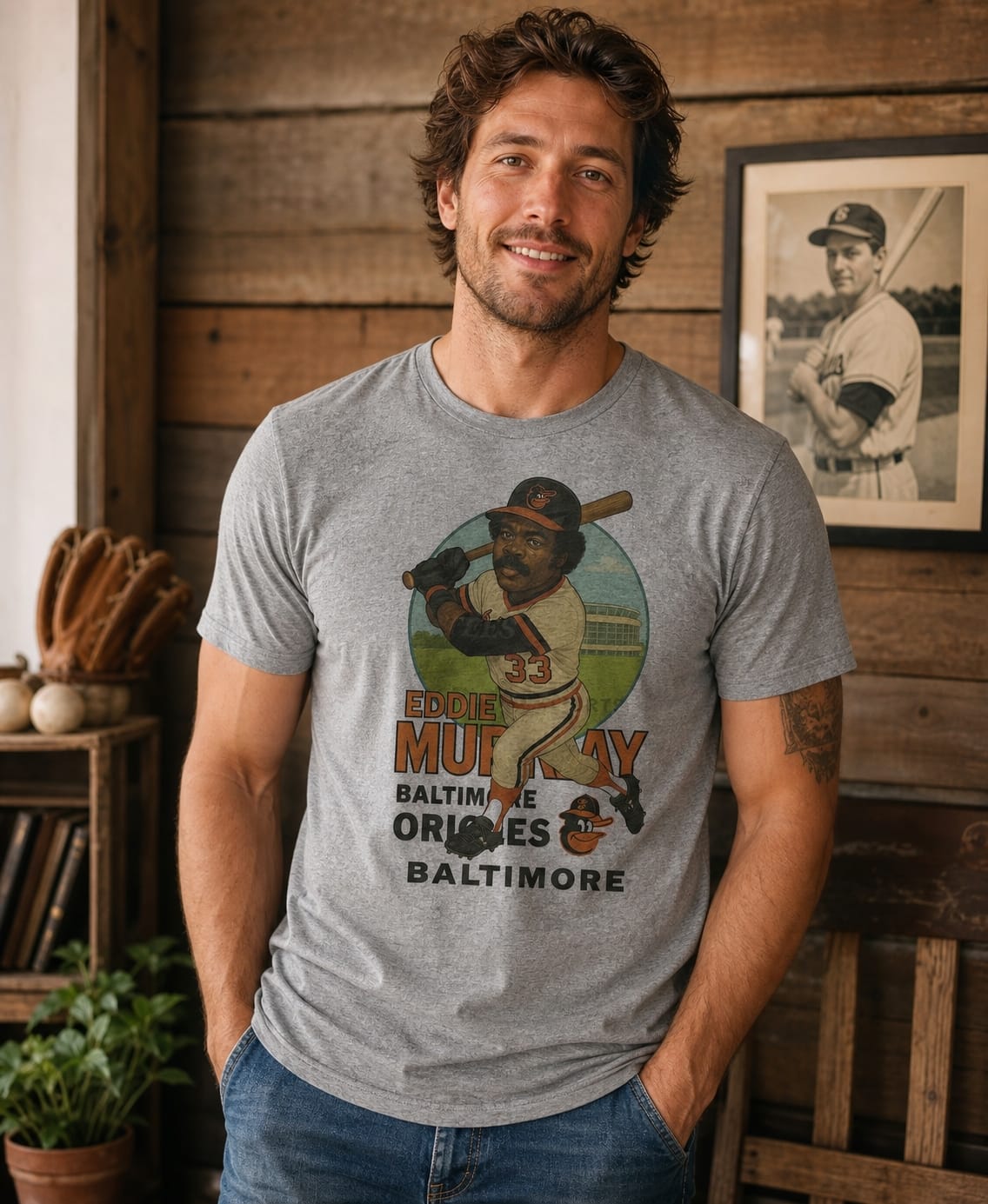 Baltimore Orioles Eddie Murray Exclusive Retro Baseball Skyline 1979 Artwork T-Shirt
