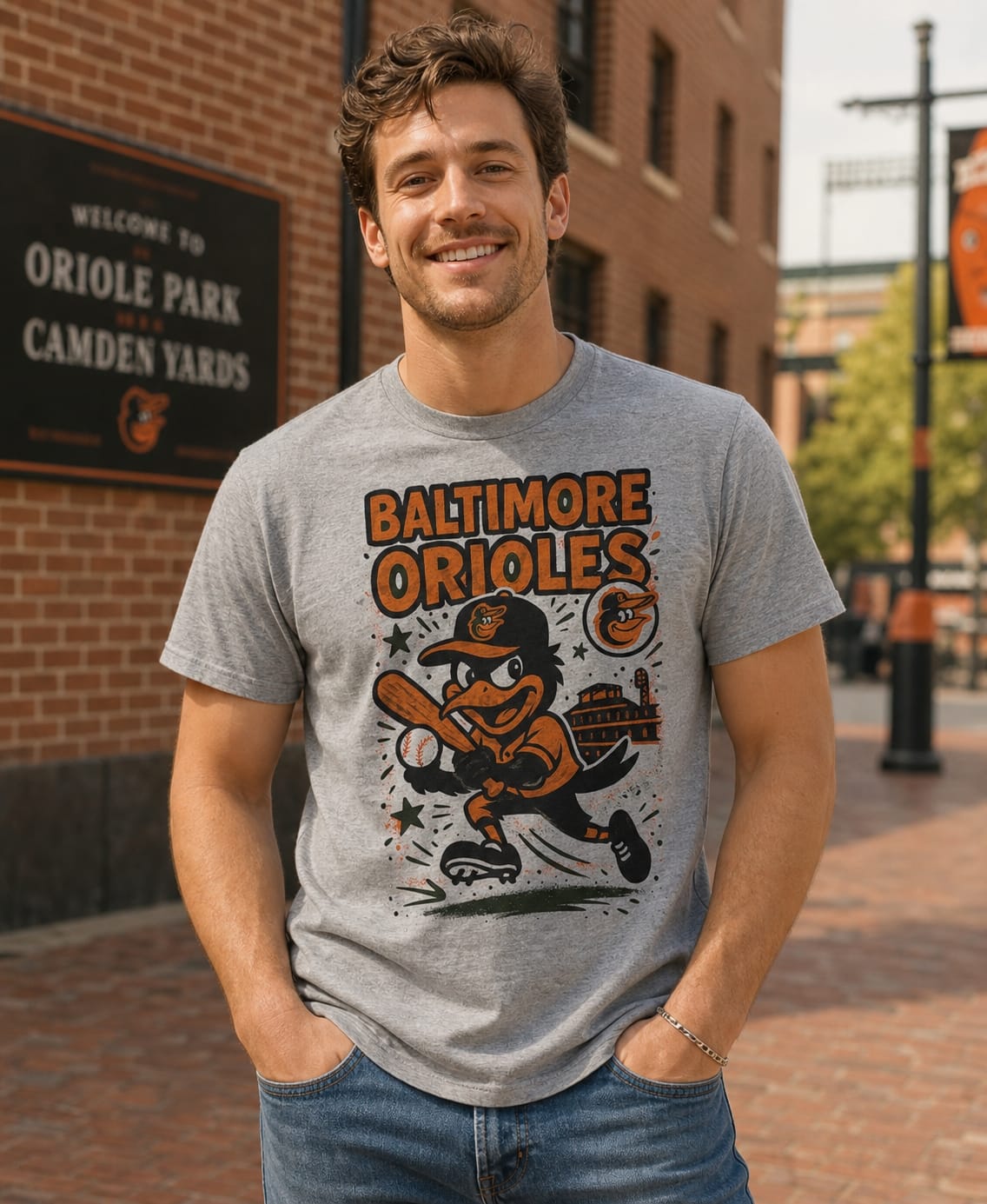 Baltimore Orioles Mascot Exclusive Retro Baseball Artwork T-Shirt
