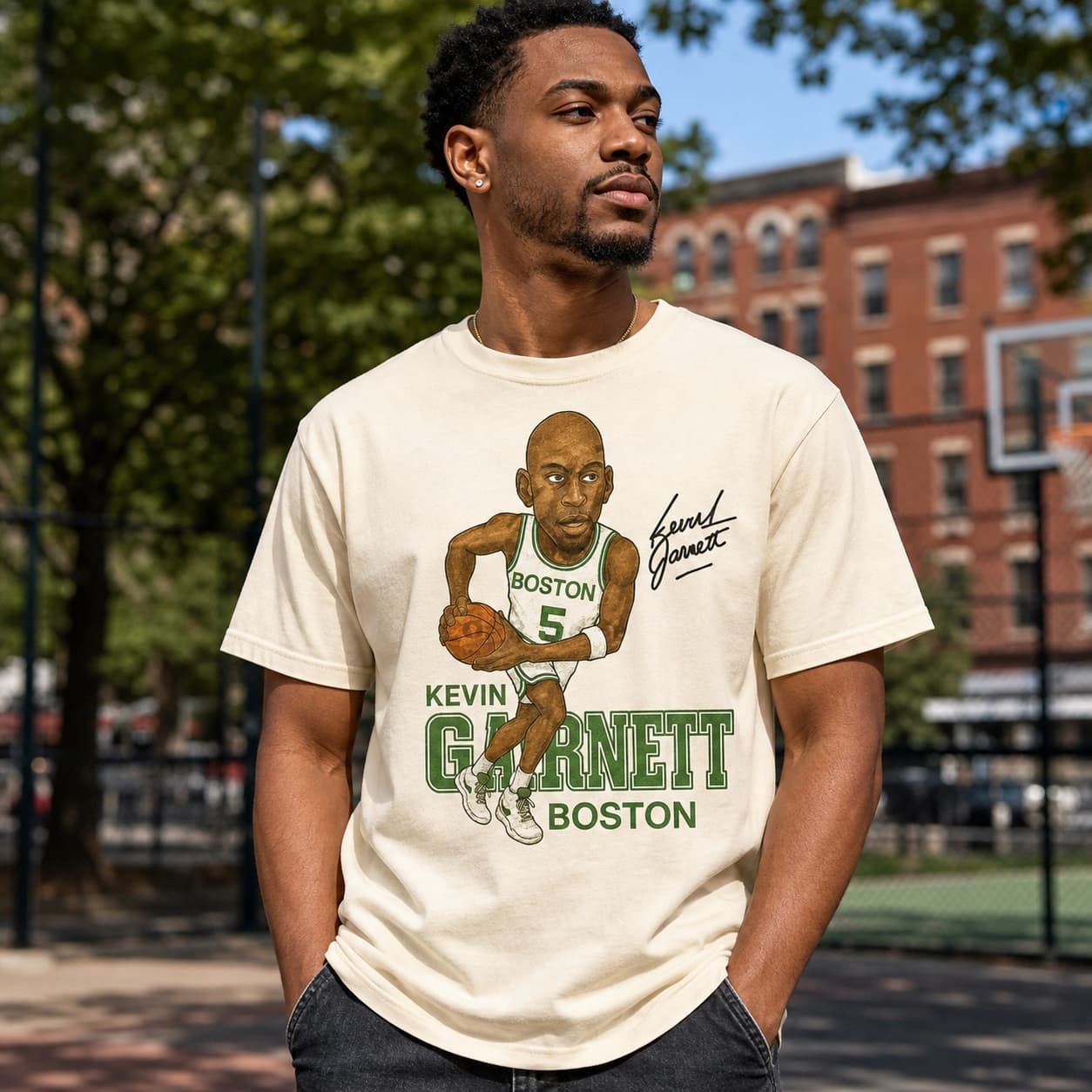 Boston Celtics Kevin Garnett Exclusive Retro Basketball T-Shirt