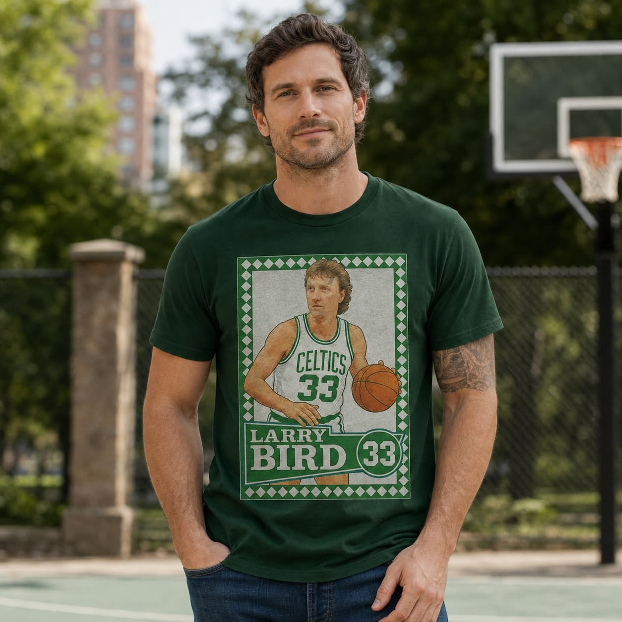 Boston Celtics Larry Bird Exclusive Retro Basketball Card 1987 Shirt