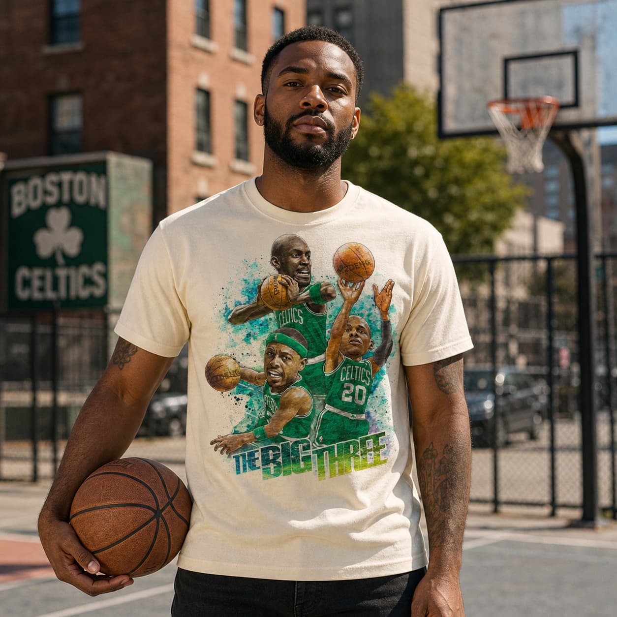 Boston Celtics Retro Big 3 Garnett Allen Pierce Basketball Shirt