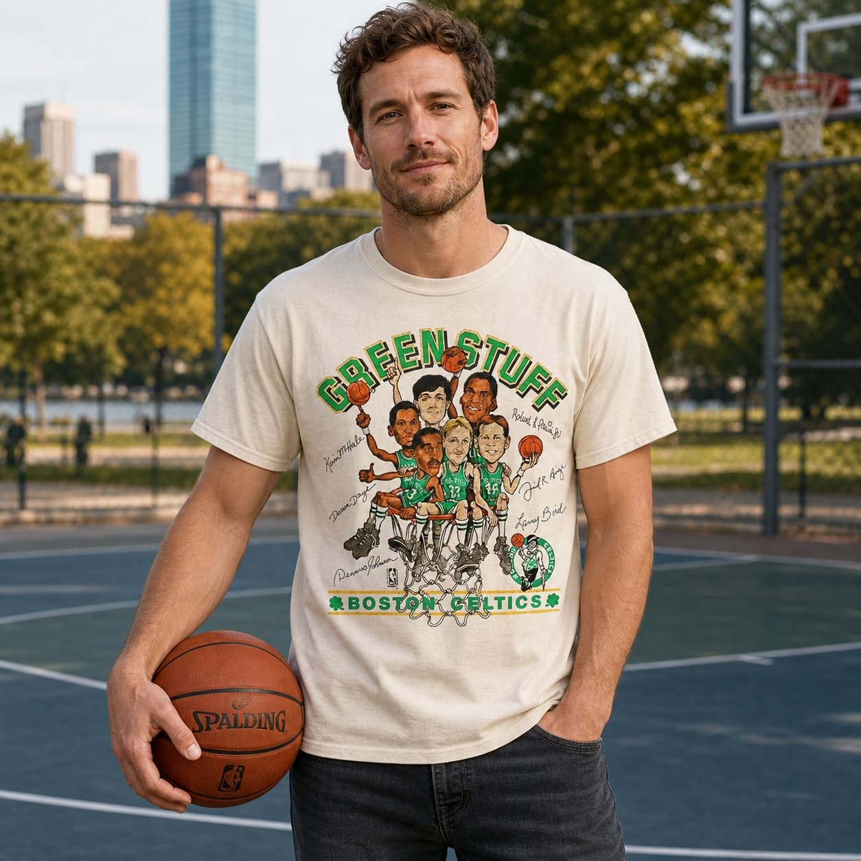 Boston Celtics Retro Green Stuff Bird Basketball 1986 Shirt