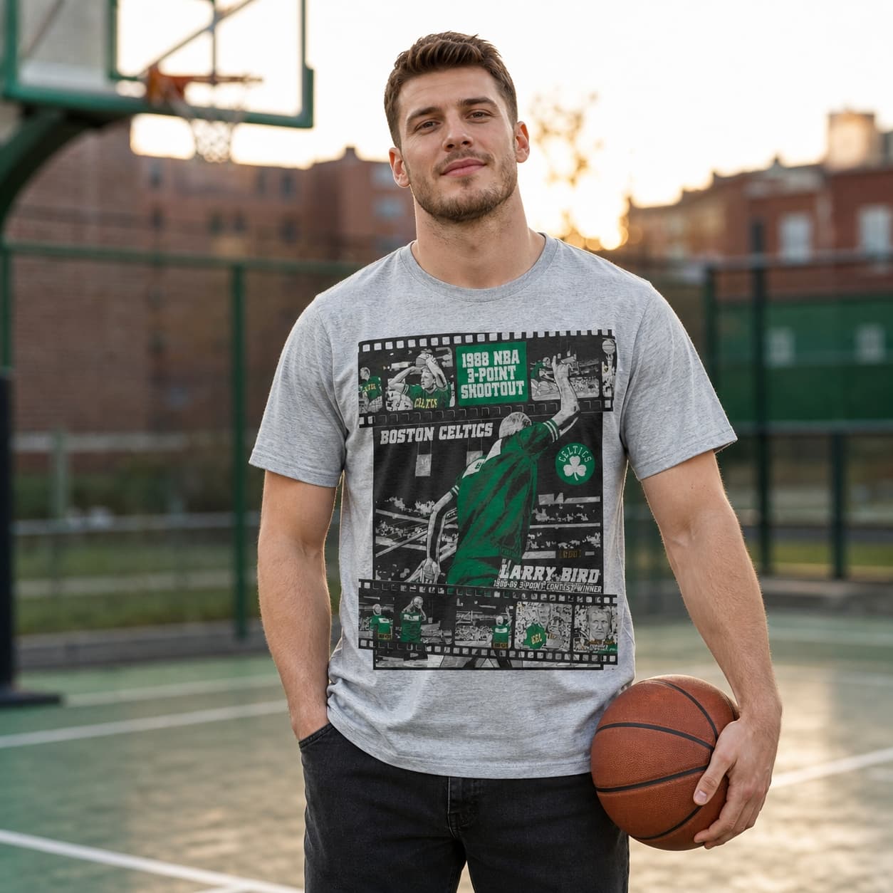 Boston Celtics Retro Larry Bird 3 Point Championship Basketball 1988 Shirt
