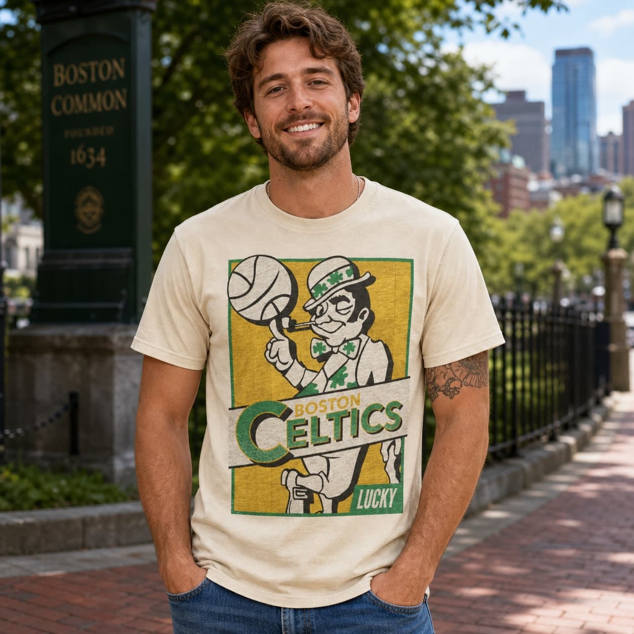 Boston Celtics Retro Lucky the Leprechaun Mascot Basketball 1981 Shirt