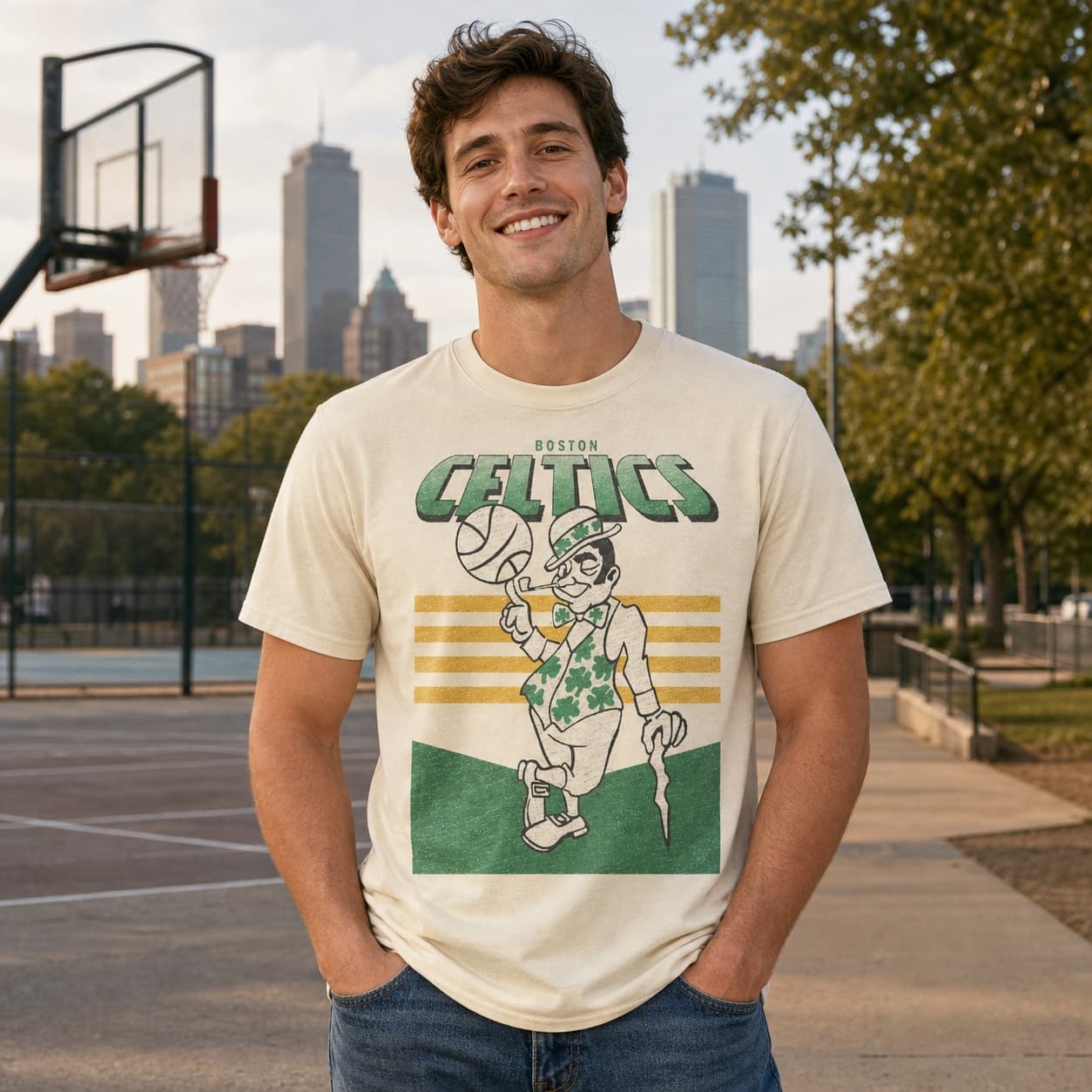 Boston Celtics Retro Lucky the Leprechaun Mascot Basketball 1984 Shirt