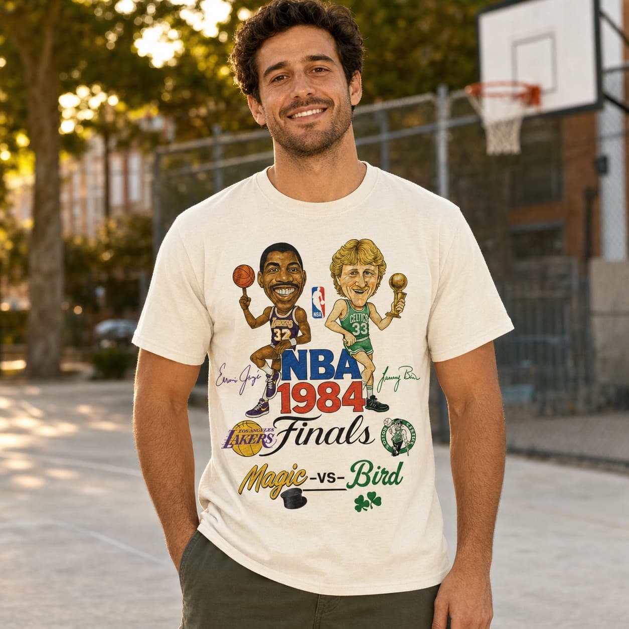 Boston Celtics vs. Los Angeles Lakers Retro Rivalry Bird Magic Finals Basketball 1984 Shirt