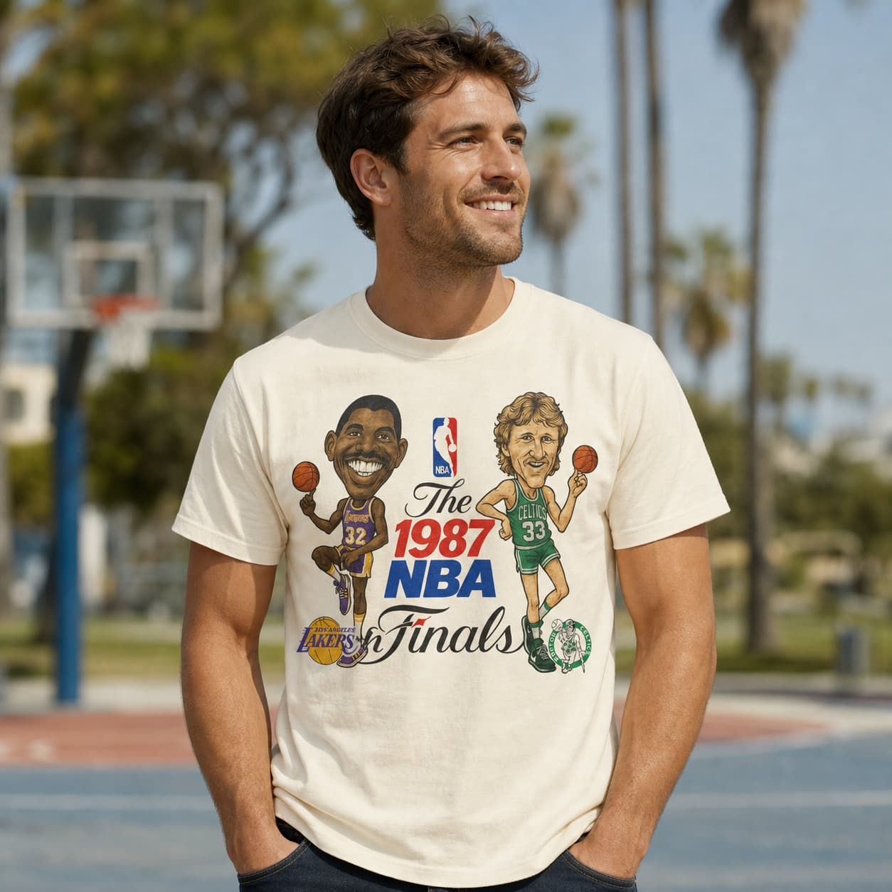 Boston Celtics vs. Los Angeles Lakers Retro Rivalry Bird Magic Finals Basketball 1987 Shirt
