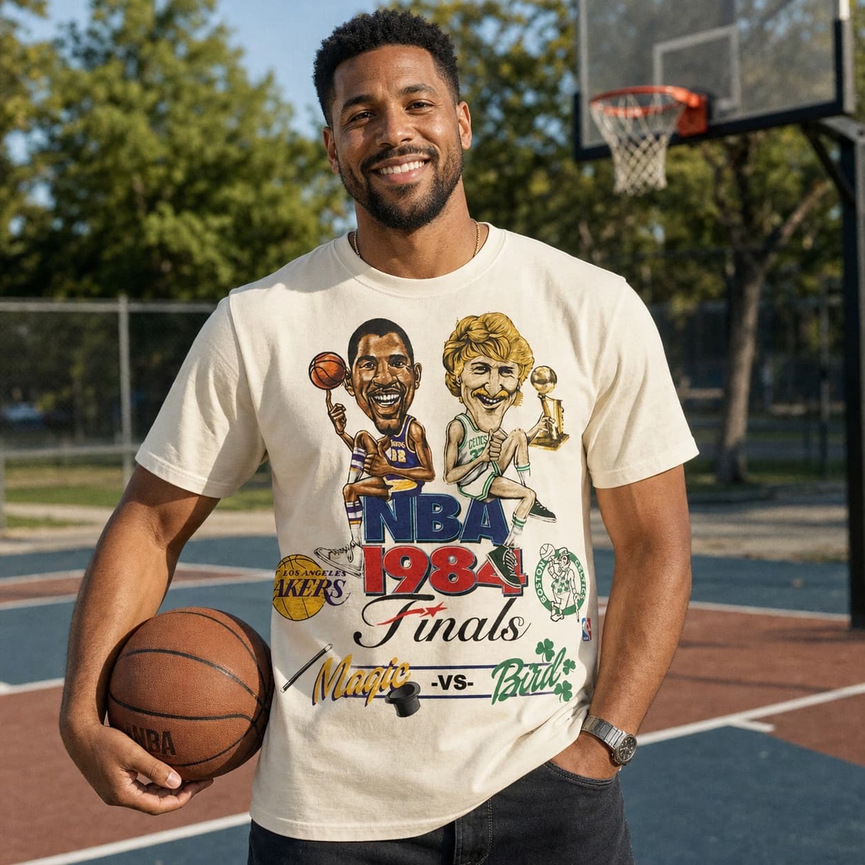 Boston Celtics vs. Los Angeles Lakers Retro Rivalry Larry Bird Magic Johnson Rare Finals Basketball 1984 Shirt
