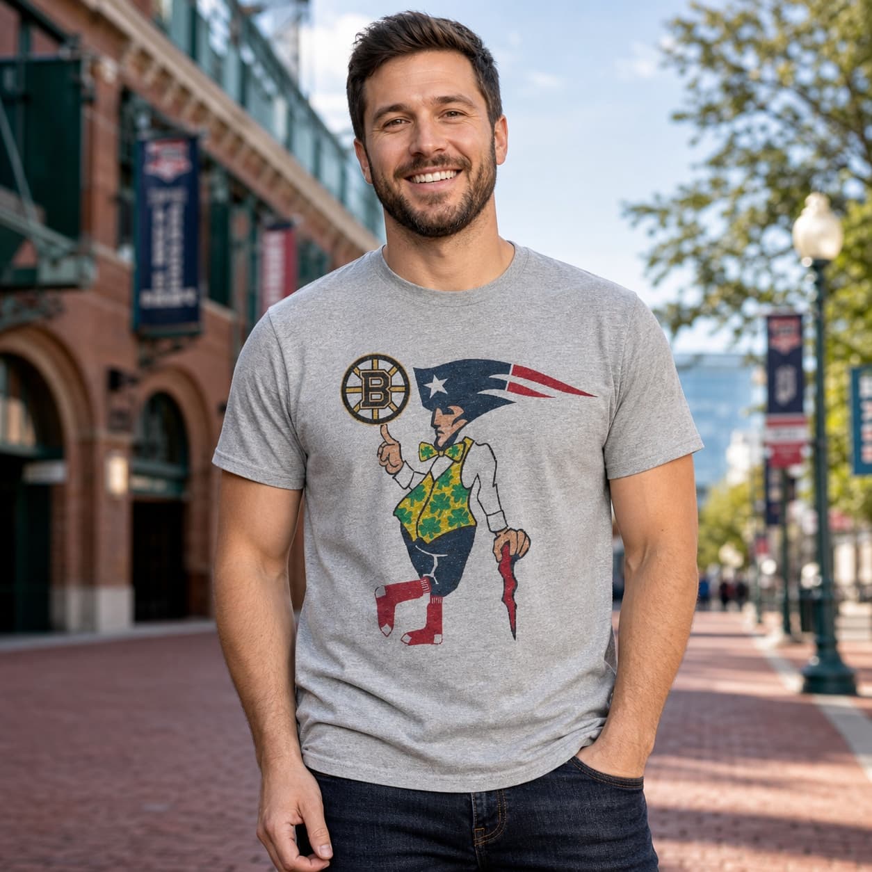 Boston Patriots Celtics Red Sox Bruins Vintage Football Baseball Basketball Hockey Lucky Shirt