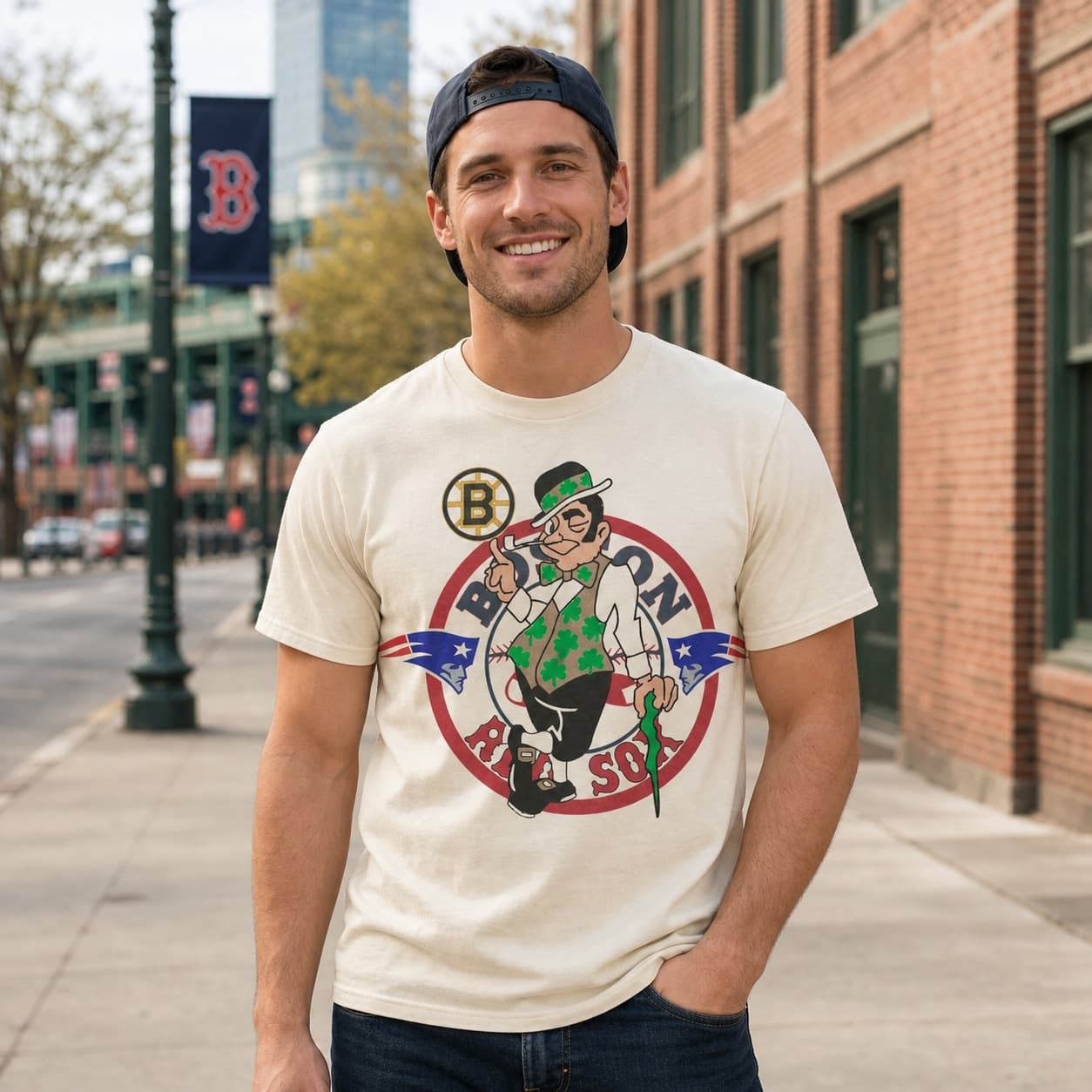 Boston Patriots Celtics Red Sox Bruins Vintage Football Baseball Basketball Hockey Mascot Shirt