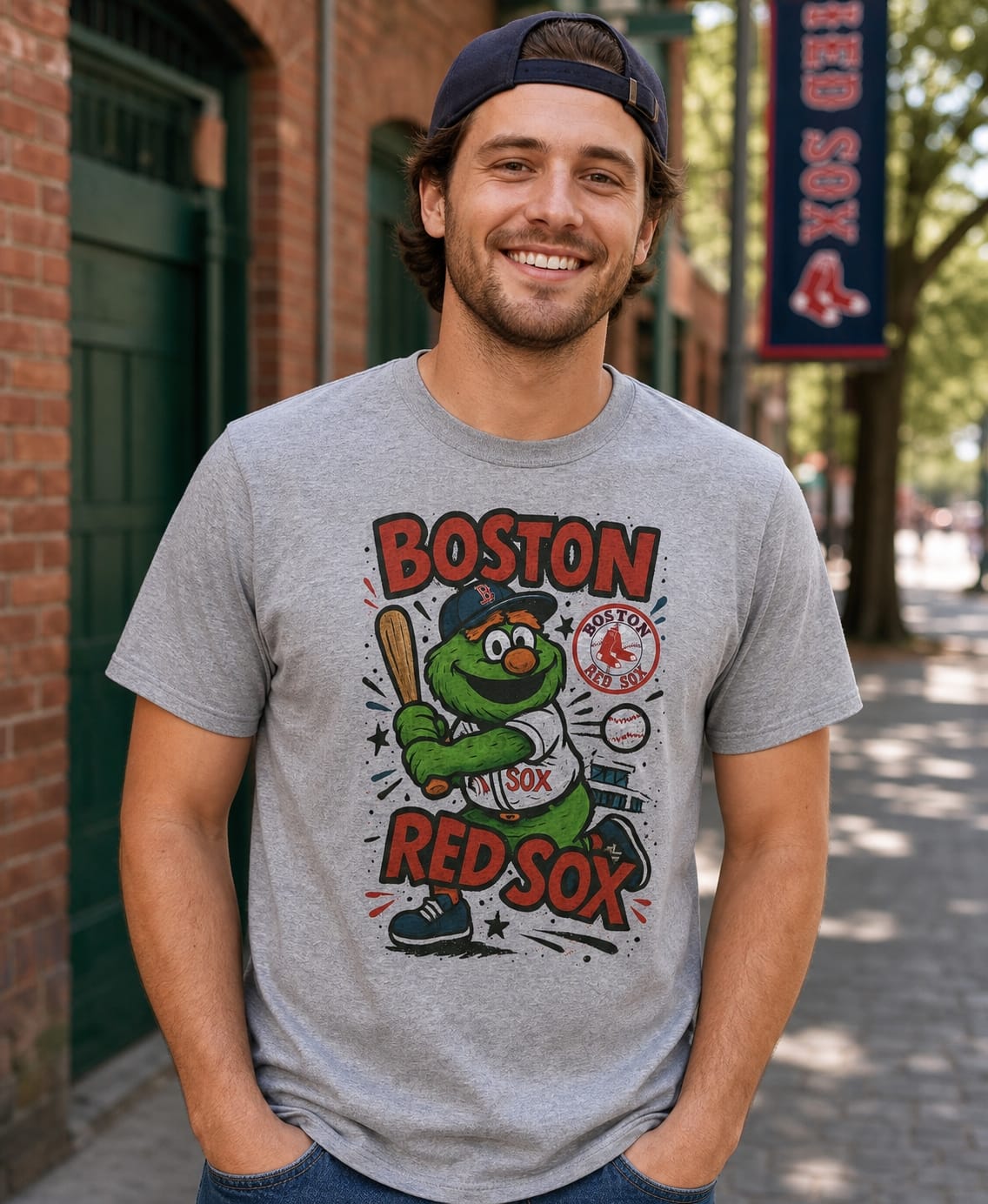 Boston Red Sox Graffiti Mascot Exclusive Retro Baseball Artwork T-Shirt