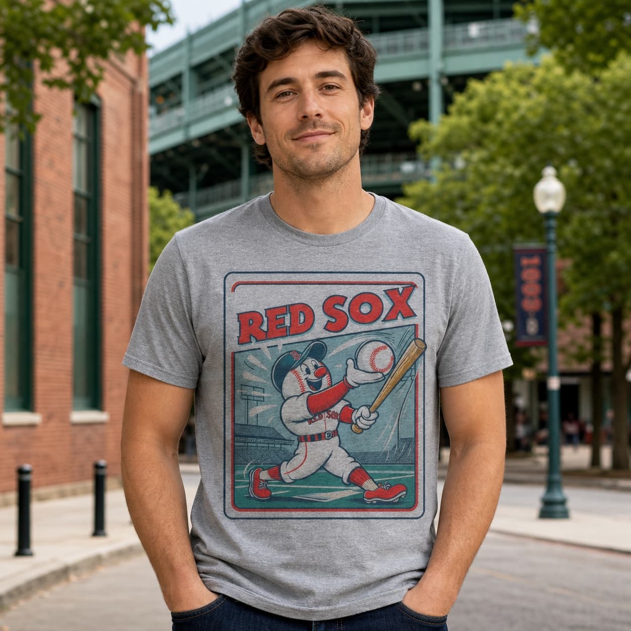 Boston Red Sox Retro Baseball Mascot Card Artwork Shirt