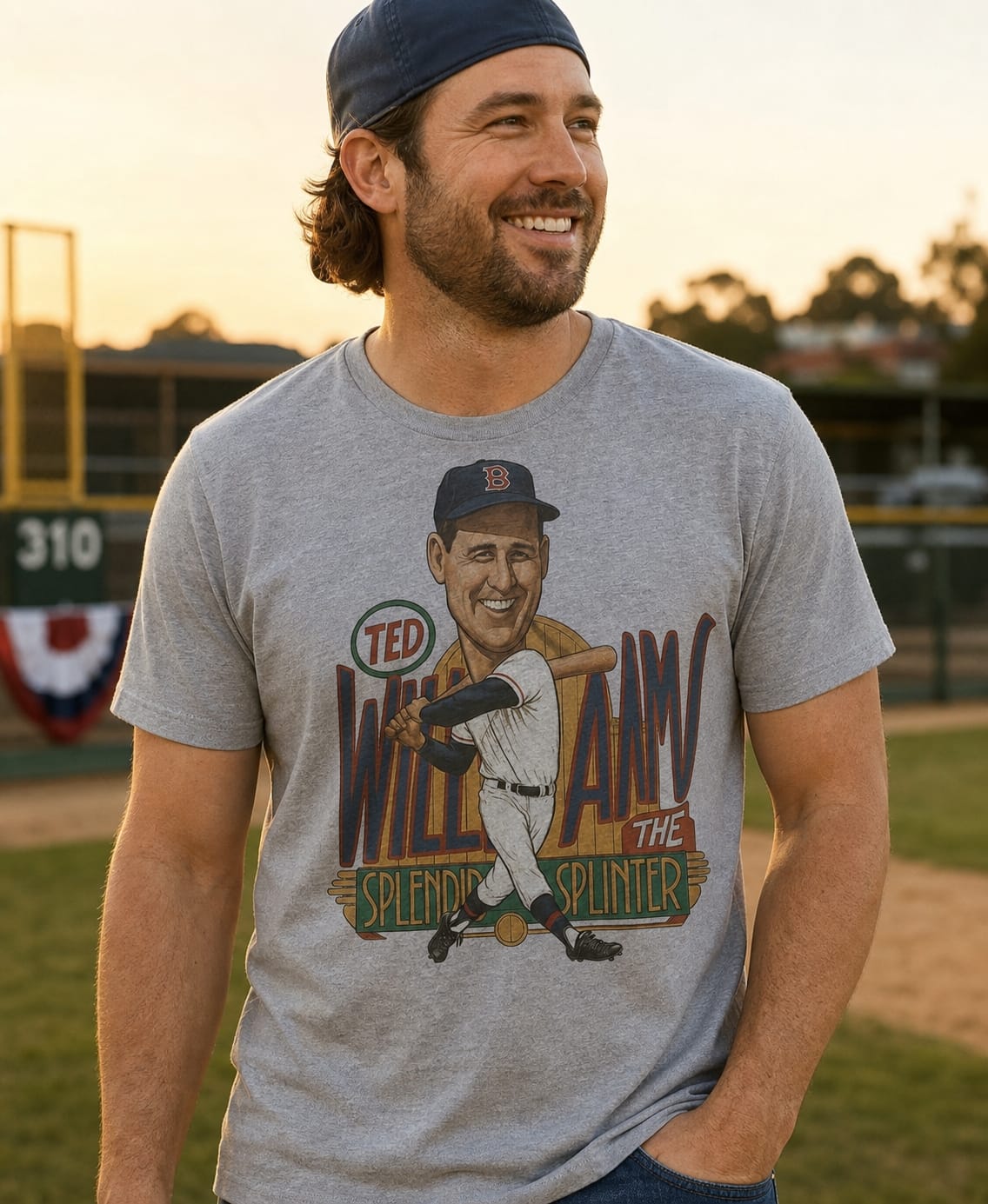Boston Red Sox Retro Ted Williams Baseball 1951 Artwork T-Shirt