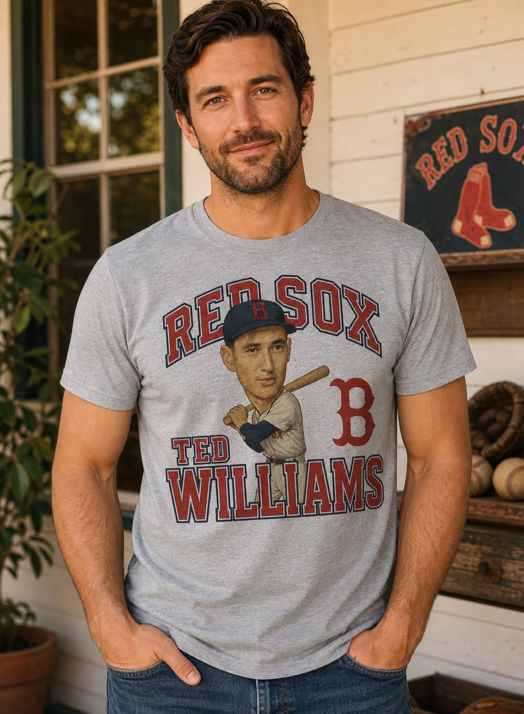Boston Red Sox Retro Ted Williams Baseball 1953 Artwork T-Shirt