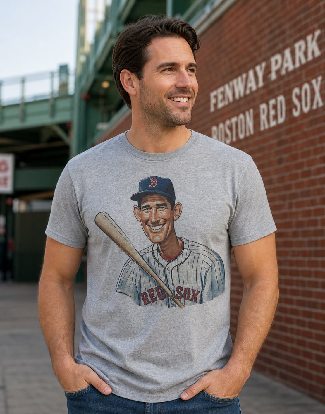 Boston Red Sox Ted Williams Caricature Exclusive Retro Baseball Artwork Shirt