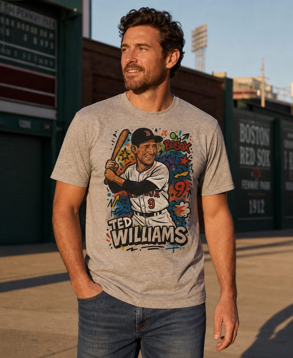 Boston Red Sox Ted Williams Exclusive Caricature Baseball Artwork Shirt