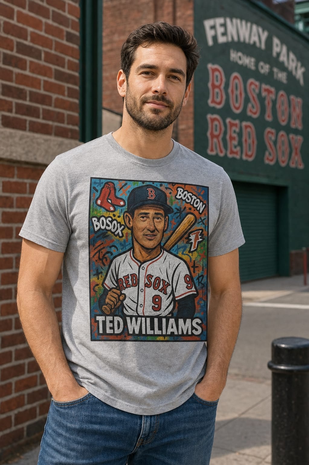 Boston Red Sox Ted Williams Exclusive Graffiti Baseball Artwork Shirt