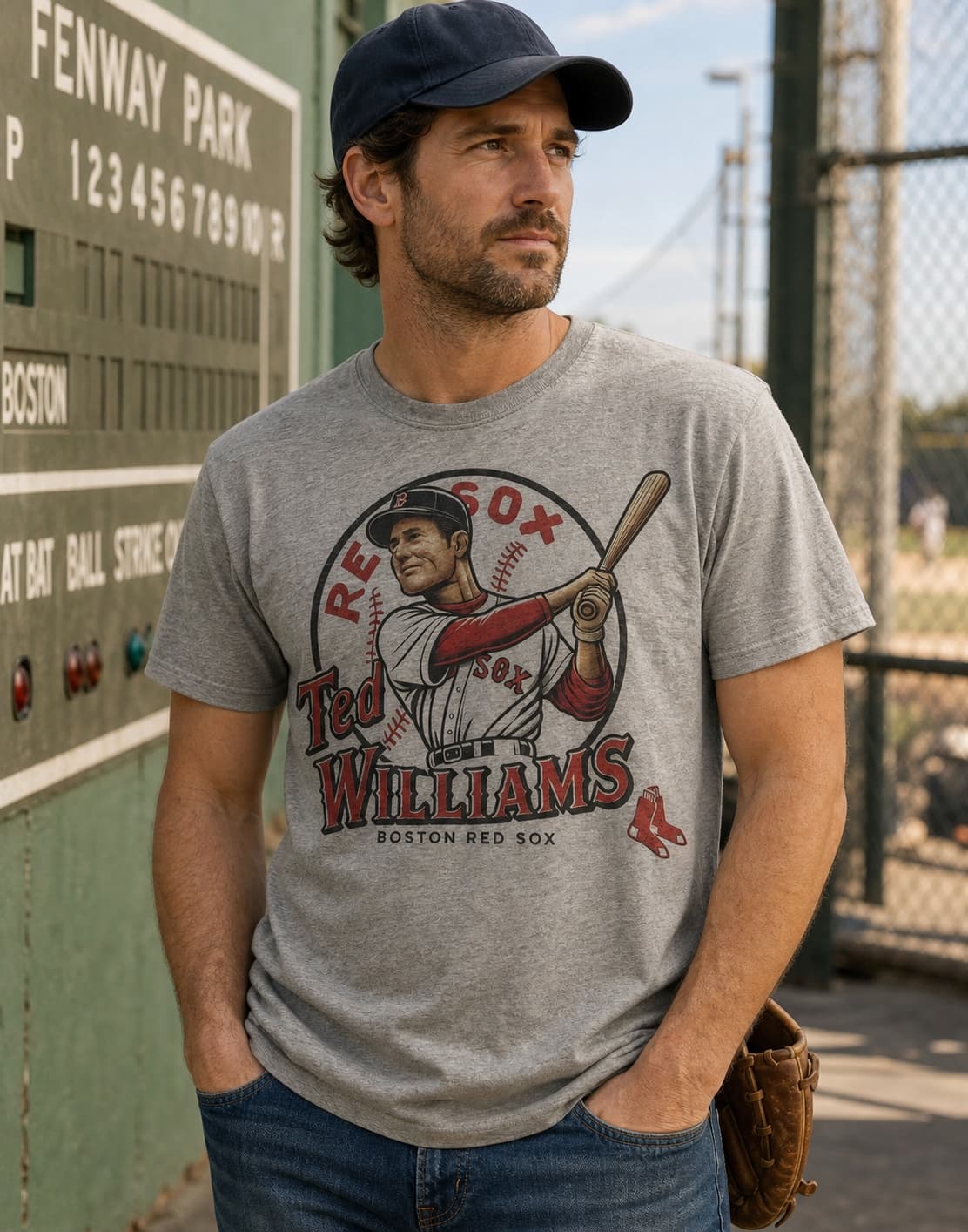 Boston Red Sox Ted Williams Exclusive Retro Baseball 1940 Artwork Shirt