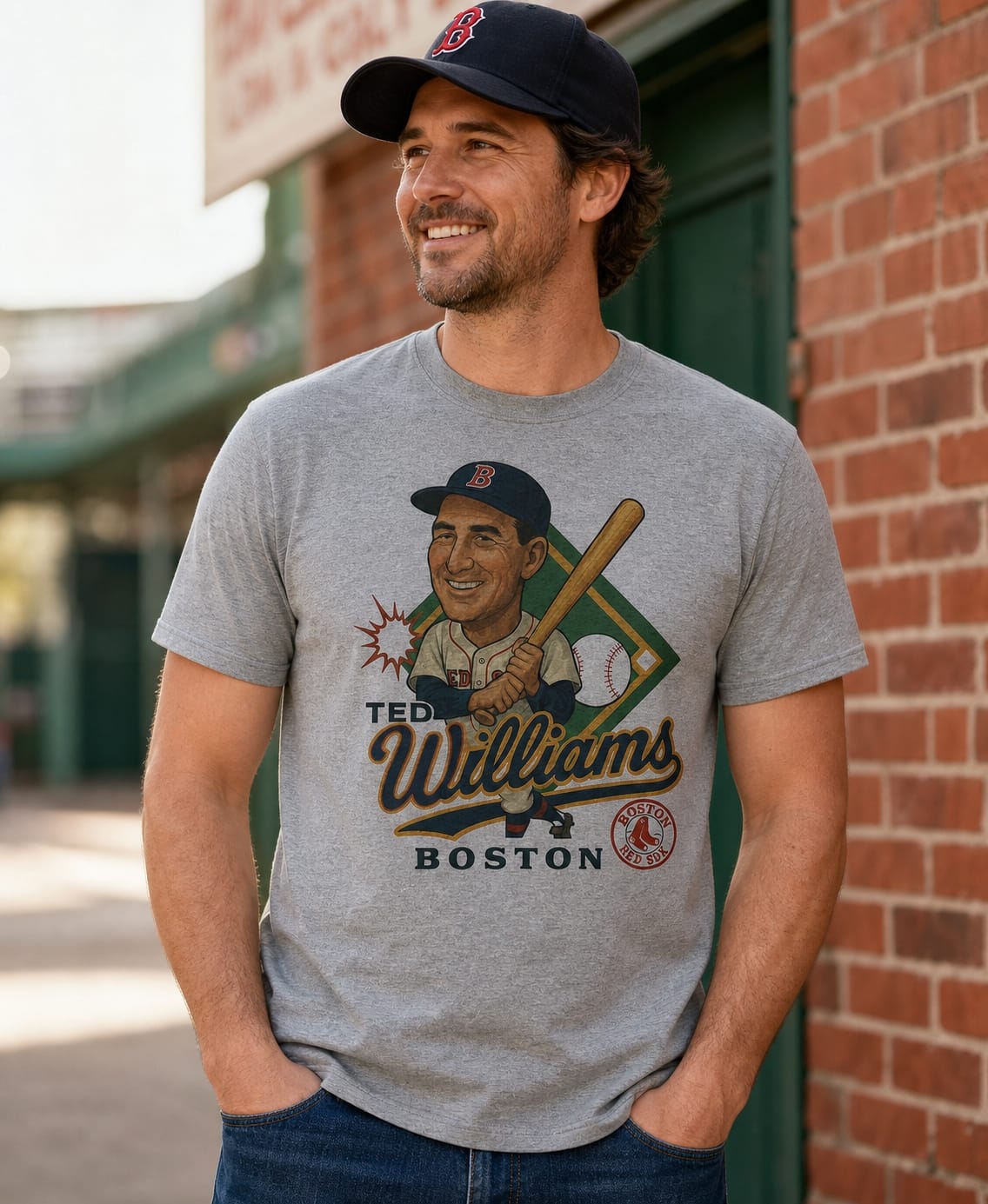 Boston Red Sox Ted Williams Exclusive Retro Baseball 1951 Artwork T-Shirt