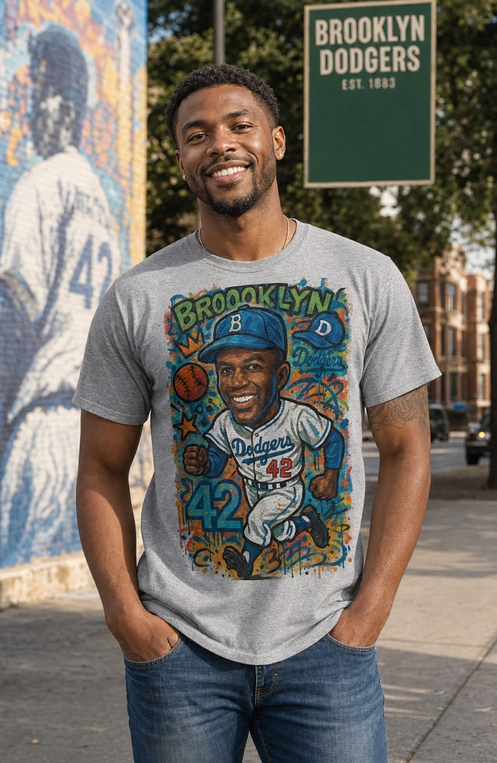 Brooklyn Dodgers Jackie Robinson Exclusive Caricature Baseball Artwork Shirt