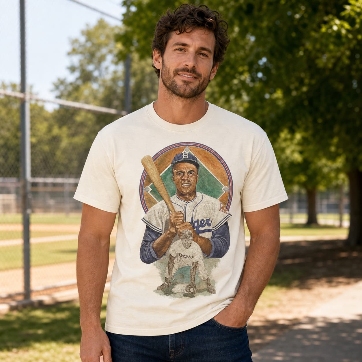 Brooklyn Dodgers Retro Jackie Robinson Baseball 1955 Artwork Shirt