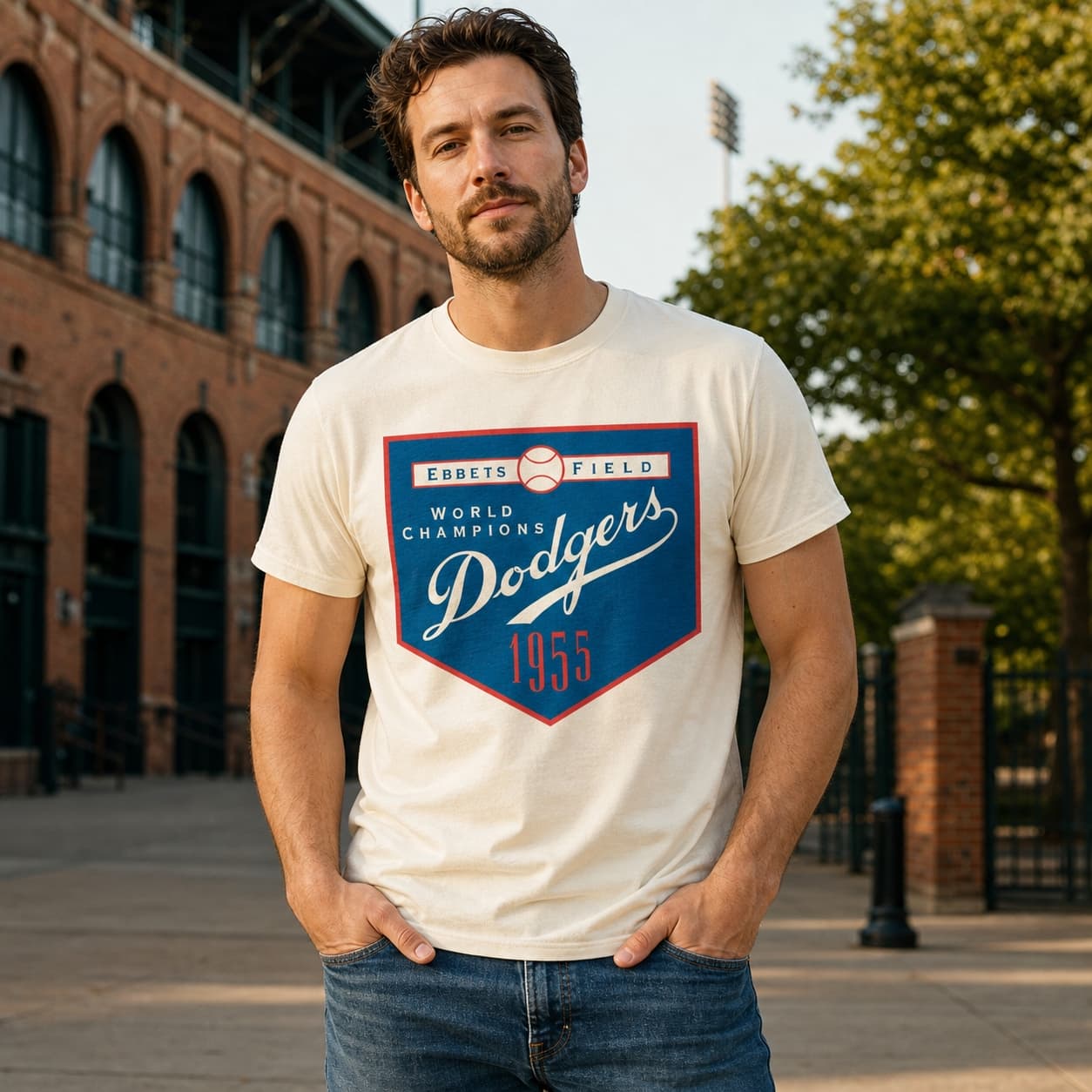 Brooklyn Dodgers Retro World Series Champions Baseball 1955 Artwork Shirt
