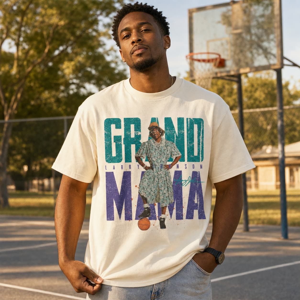 Charlotte Hornets Retro GrandMama Larry Johnson Basketball 1989 Shirt