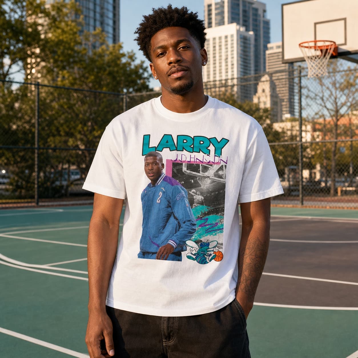Charlotte Hornets Retro GrandMama Larry Johnson Basketball 1991 Shirt