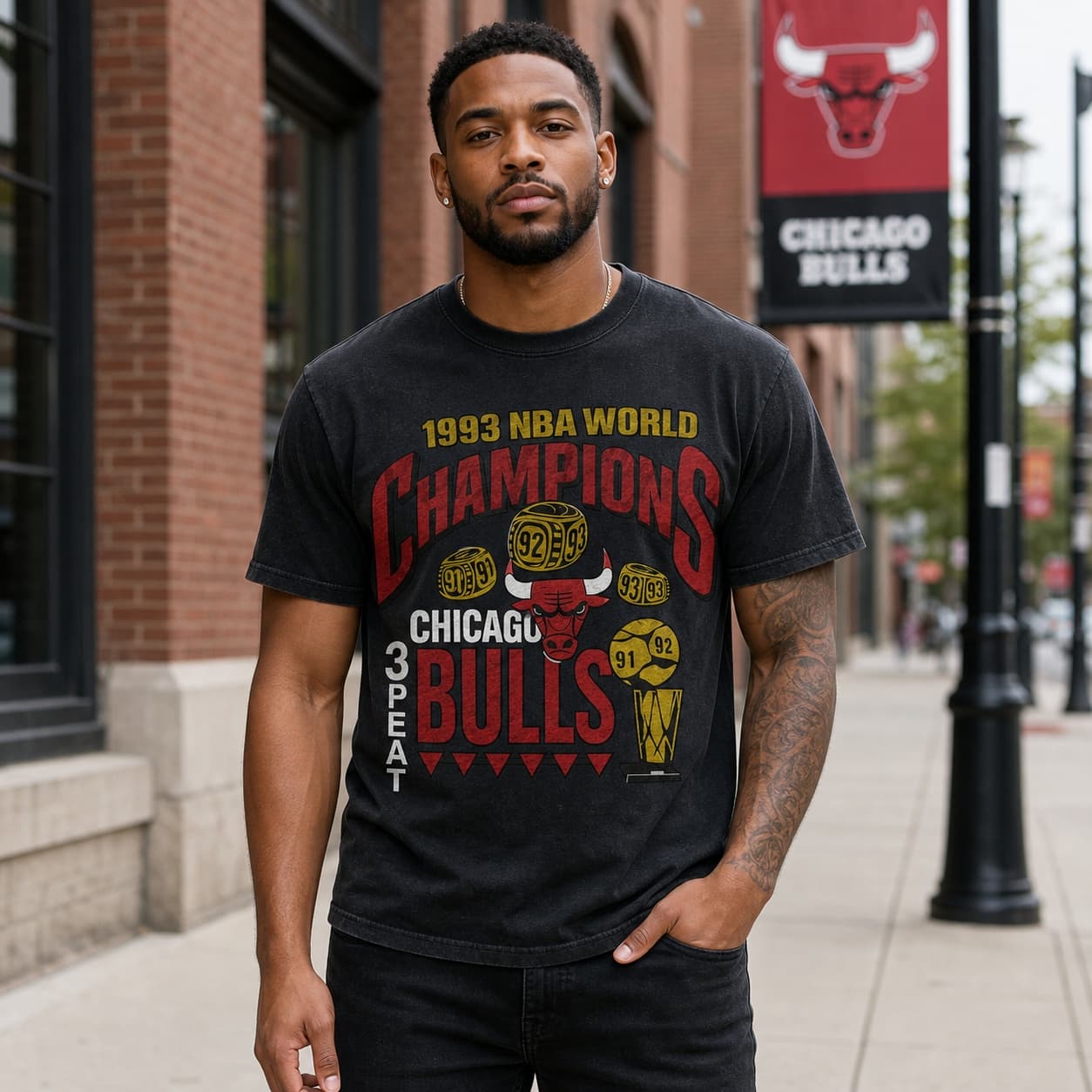 Chicago Bulls 3 Peat World Champions Retro Basketball 1993 Shirt