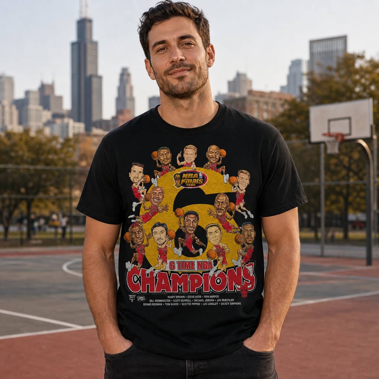 Chicago Bulls 6 Finals Champions Basketball Jordan Pippen T-Shirt