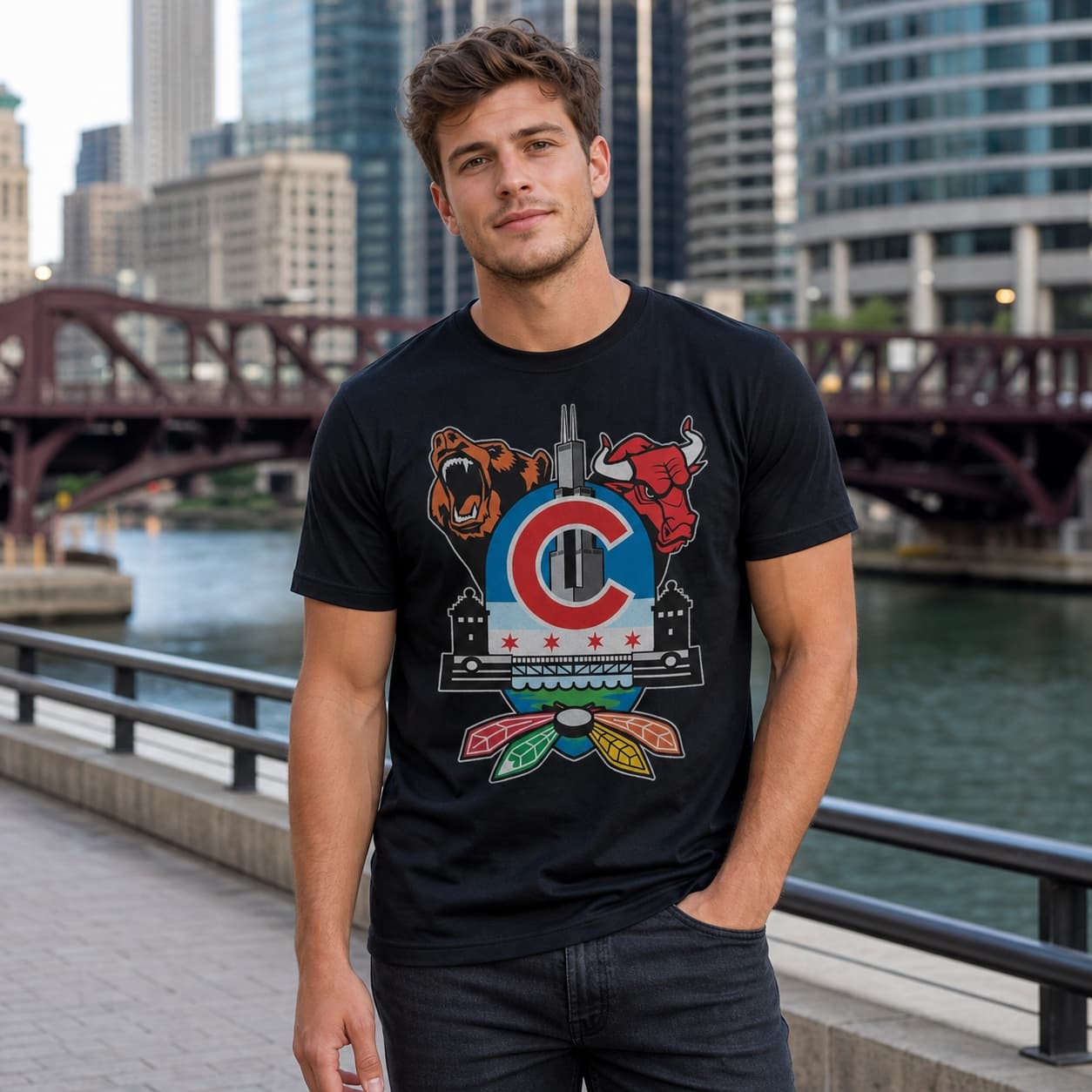 Chicago Bulls Bears Cubs Blackhawks Retro Football Baseball Basketball Hockey Shirt