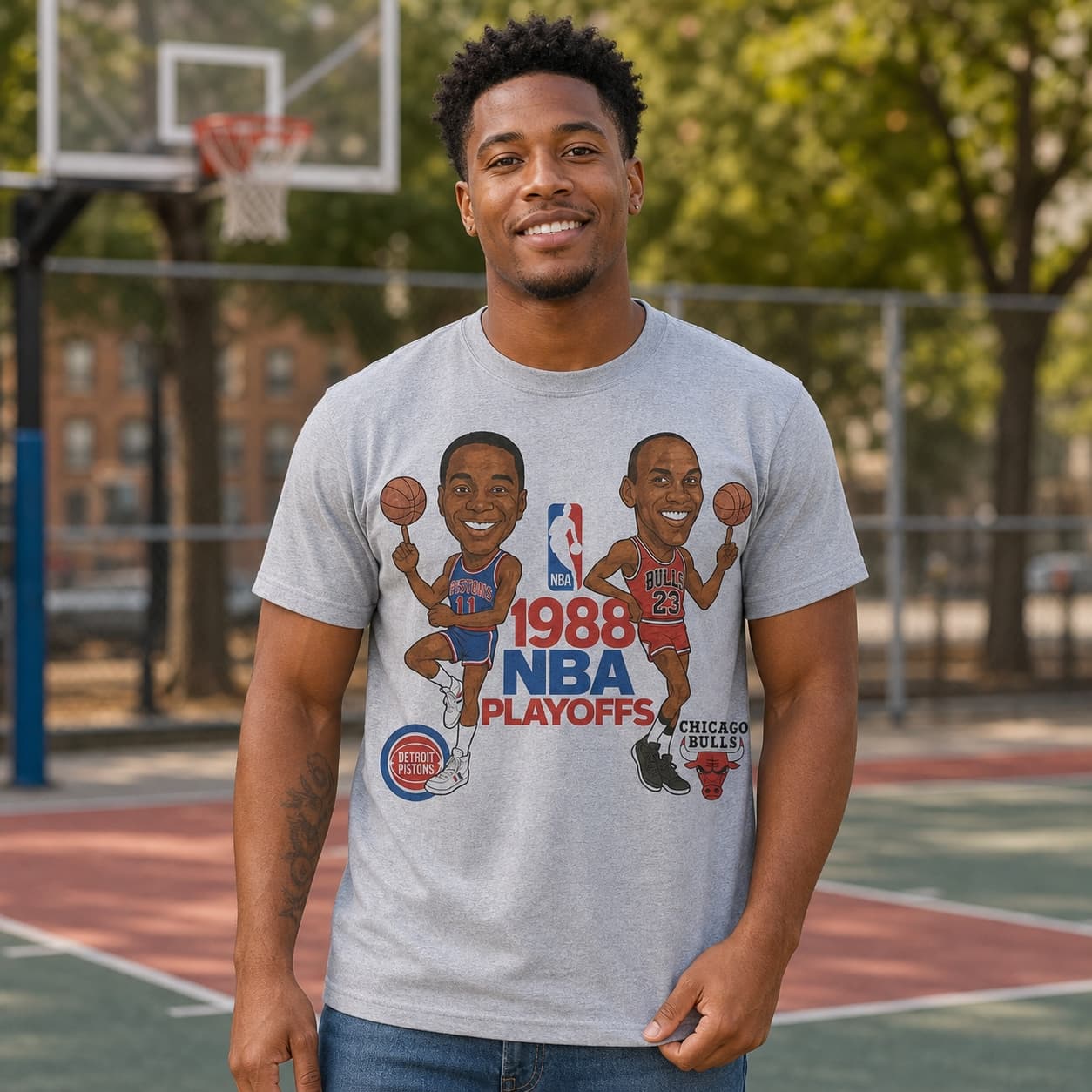 Chicago Bulls Michael Jordan & Detroit Pistons Isiah Thomas Playoffs Exclusive Retro Basketball 1988 Shirt