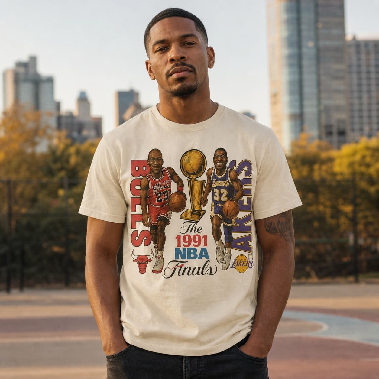Chicago Bulls Michael Jordan vs. Los Angeles Lakers Magic Johnson Retro Finals Basketball 1991 Shirt