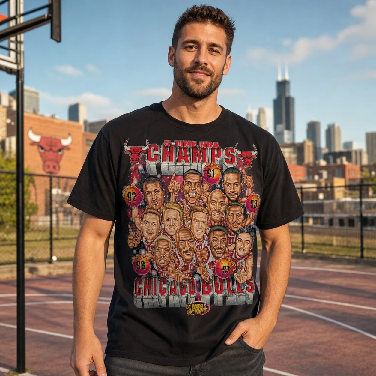 Chicago Bulls Retro 5 Time World Champs Basketball 1996 Shirt