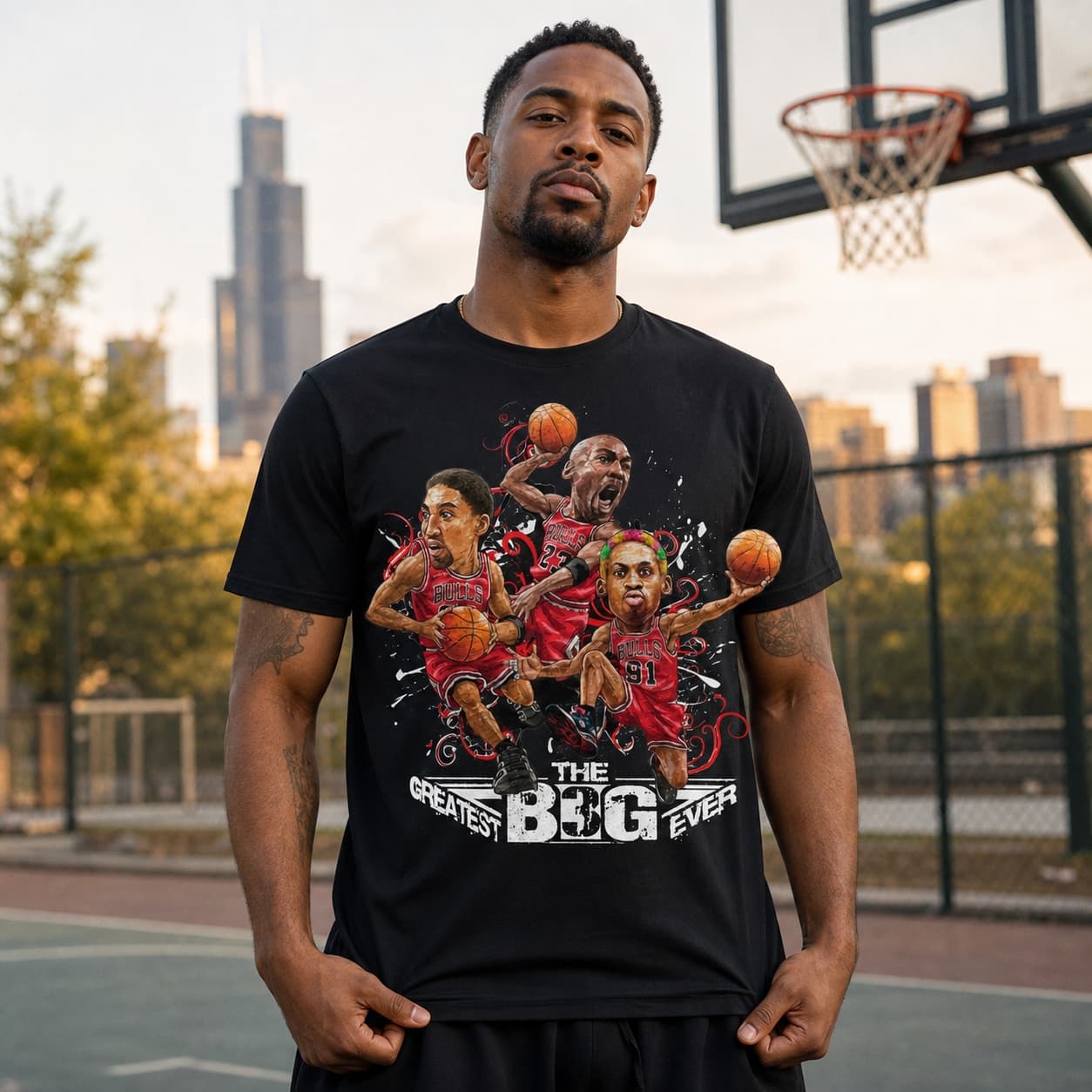 Chicago Bulls Retro Big 3 Jordan Pippen Rodman Basketball 1991 Shirt