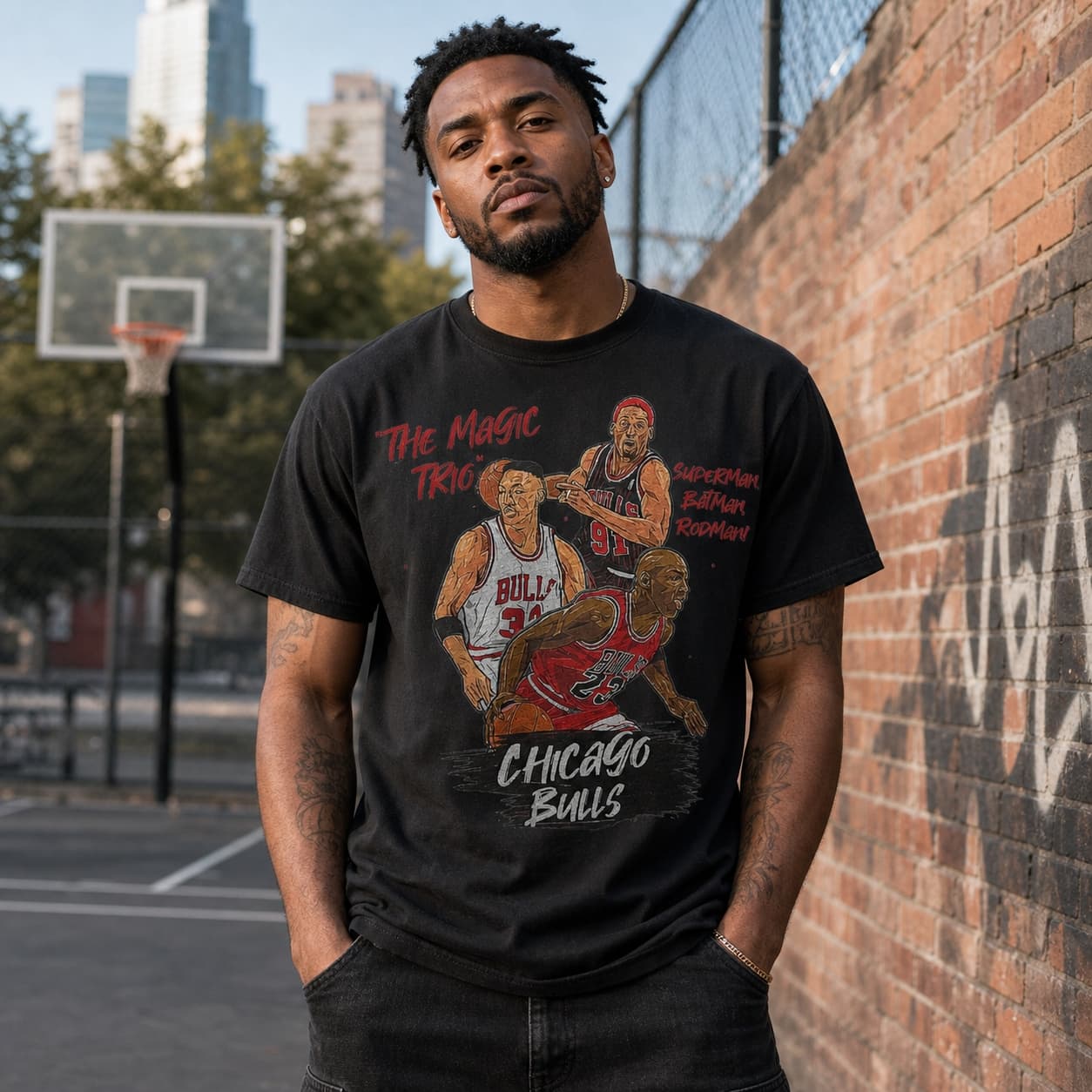 Chicago Bulls Retro Big 3 Jordan Pippen Rodman Basketball 1992 Shirt