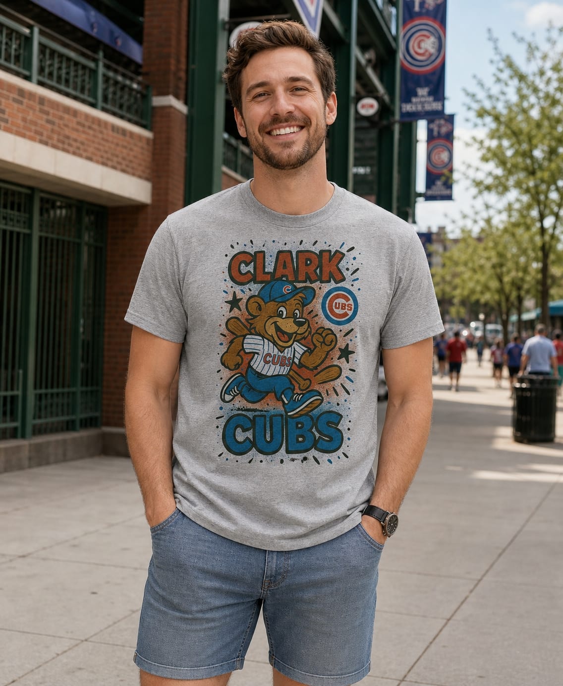 Chicago Cubs Clark Exclusive Retro Baseball Artwork T-Shirt