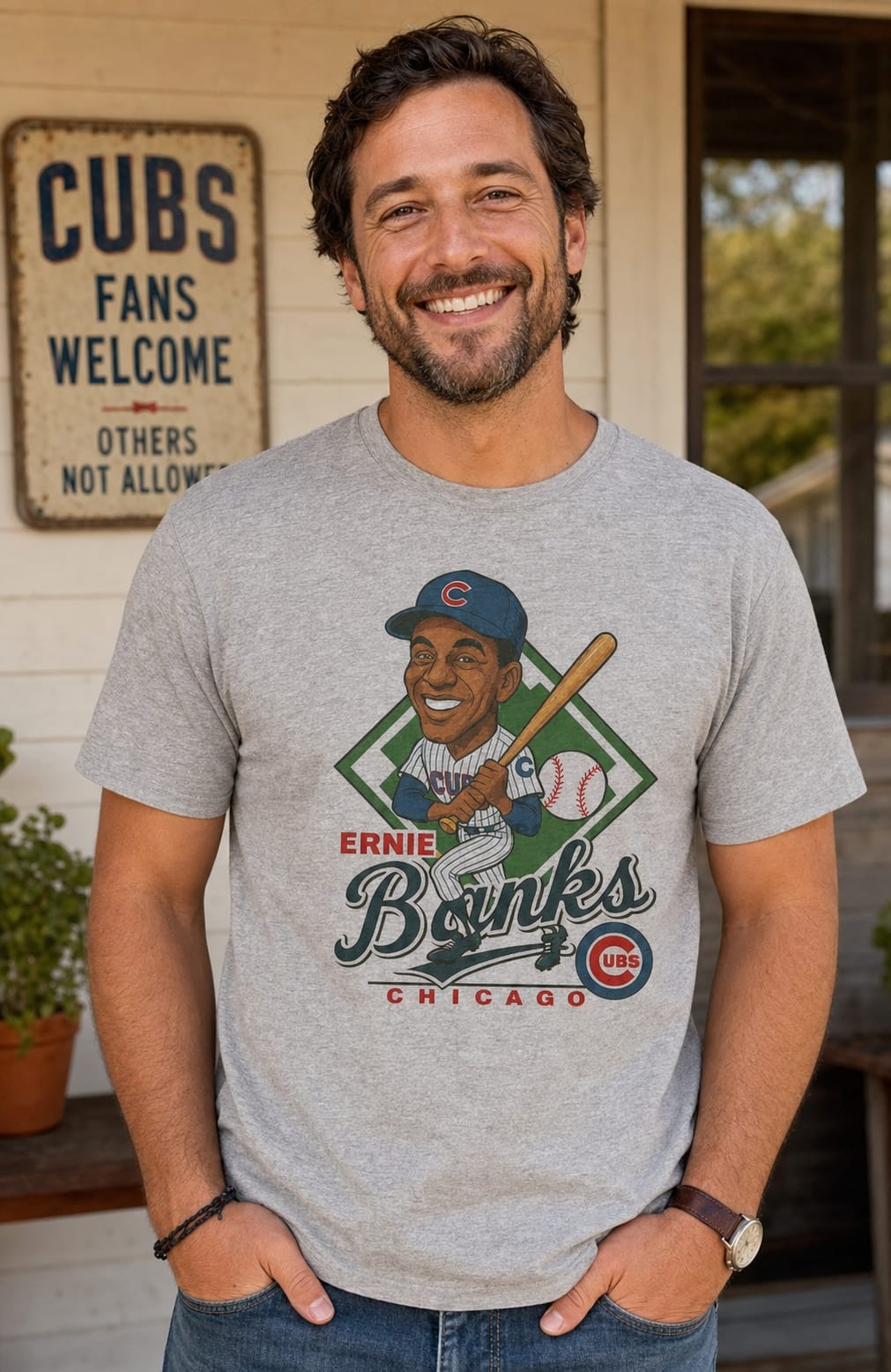 Chicago Cubs Ernie Banks Exclusive Retro Baseball Caricature 1964 Artwork T-Shirt