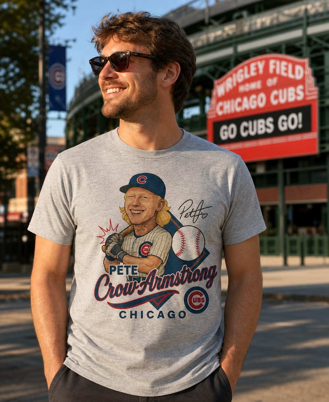 Chicago Cubs Pete Crow-Armstrong Exclusive Retro Baseball Artwork T-Shirt