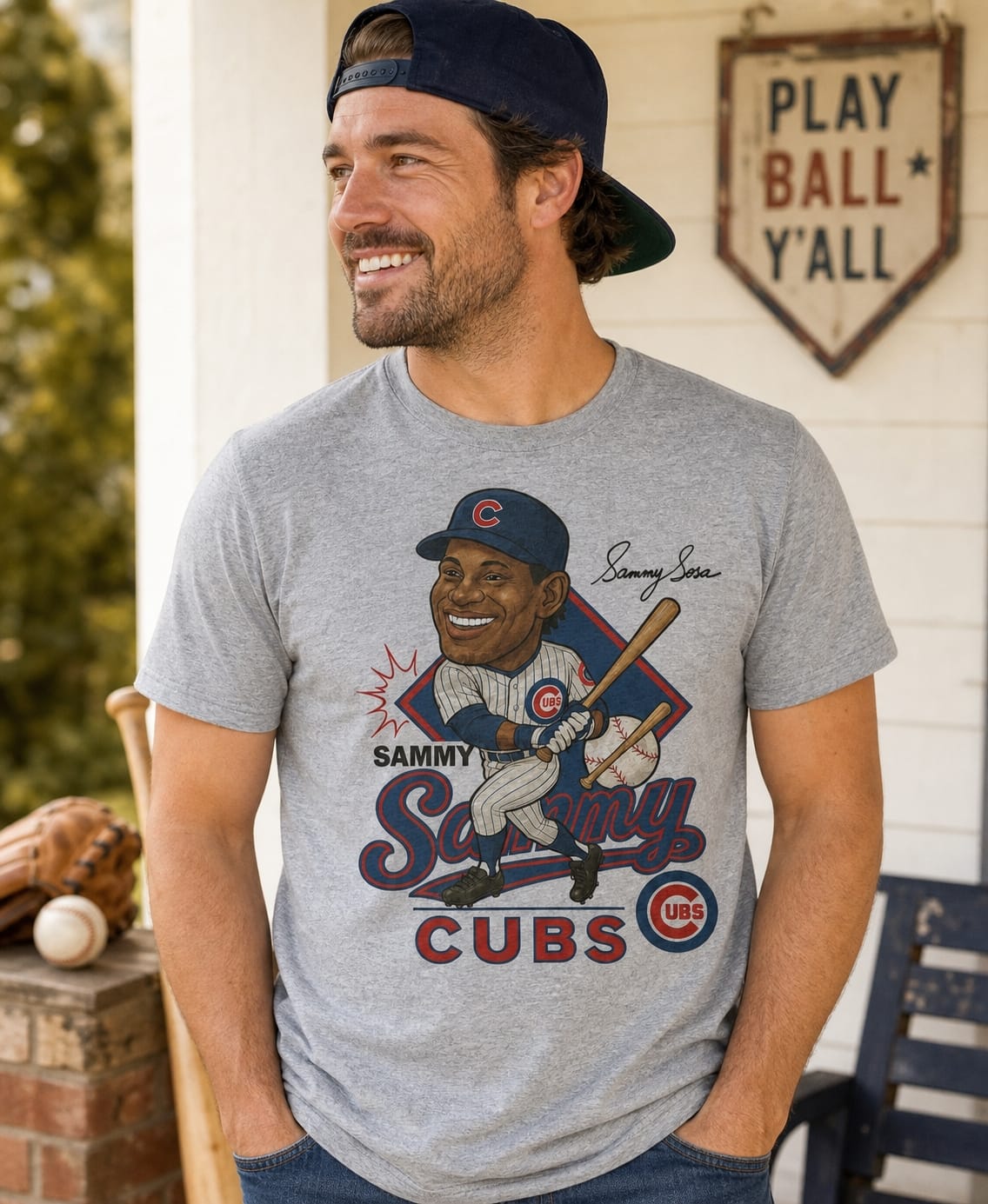 Chicago Cubs Sammy Sosa Exclusive Retro Baseball Caricature 1998 Artwork T-Shirt