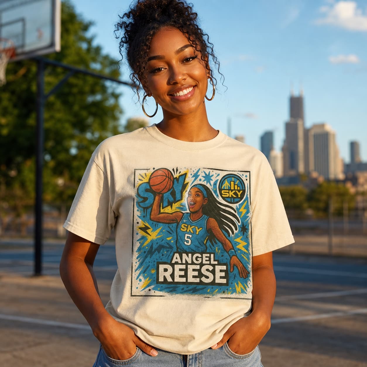 Chicago Sky Angela Reese Exclusive Caricature Basketball Shirt